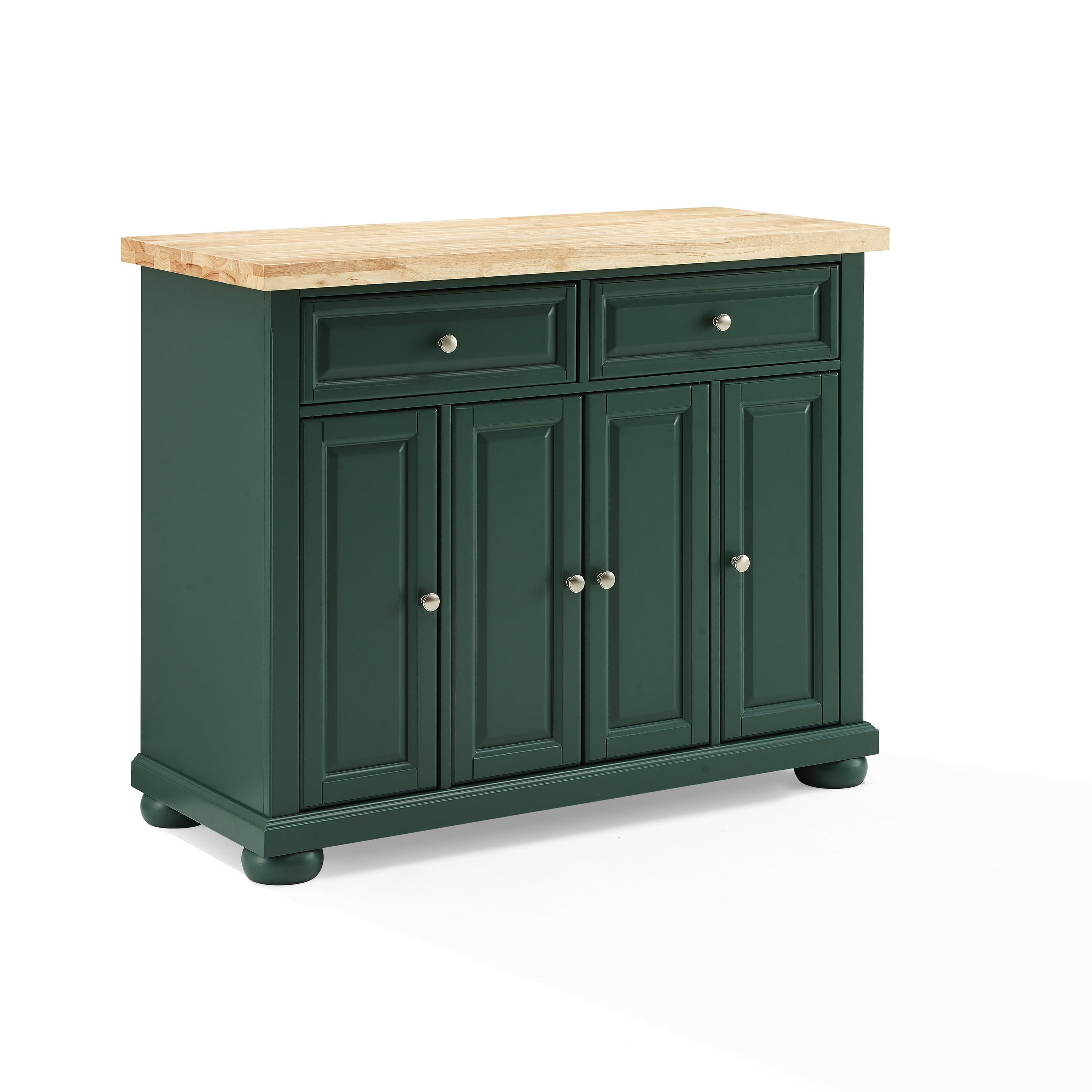 Emerald Green Birch Wood Kitchen Island Cart with Storage