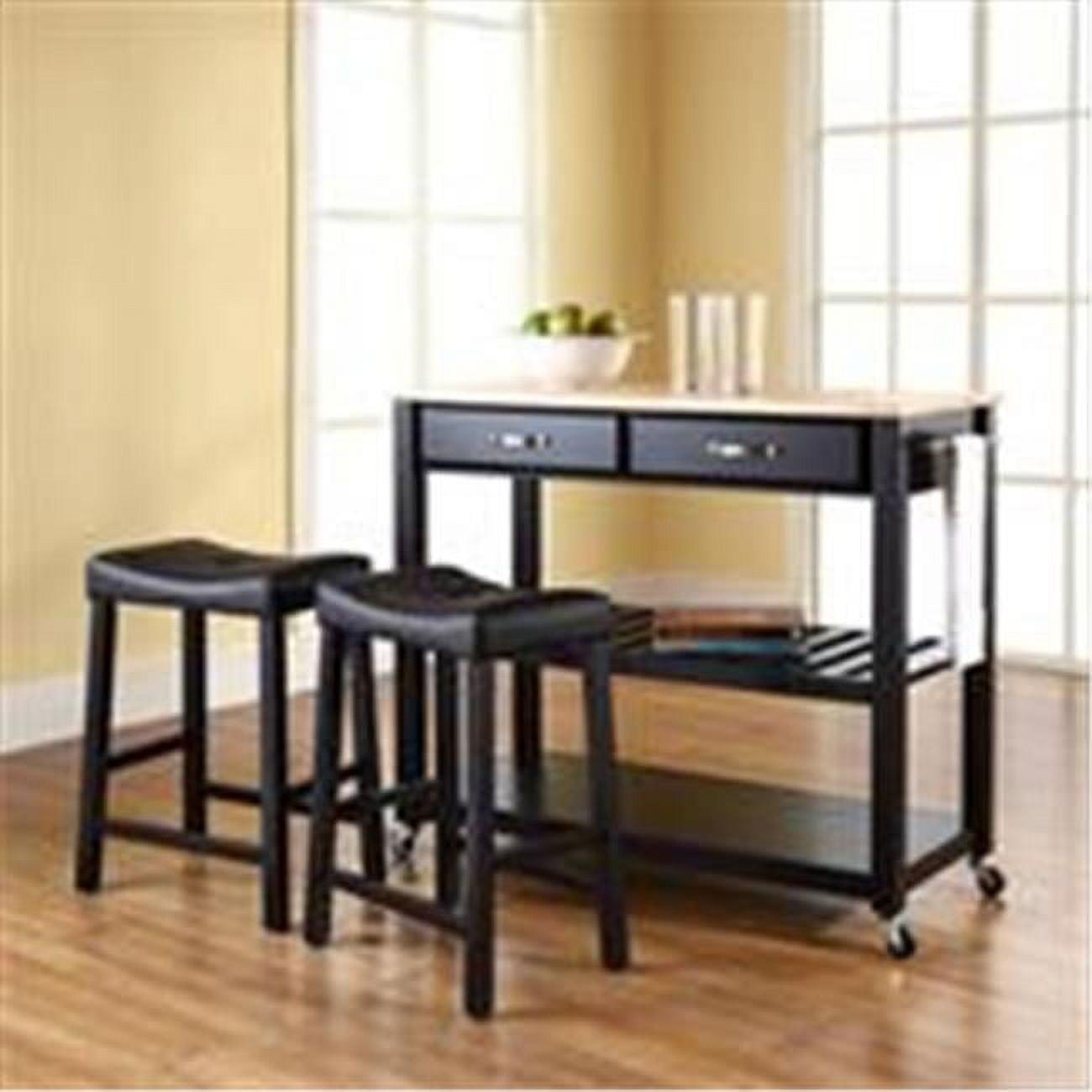 Wood Top Kitchen Prep Cart with 2 Upholstered Saddle Stools - Crosley