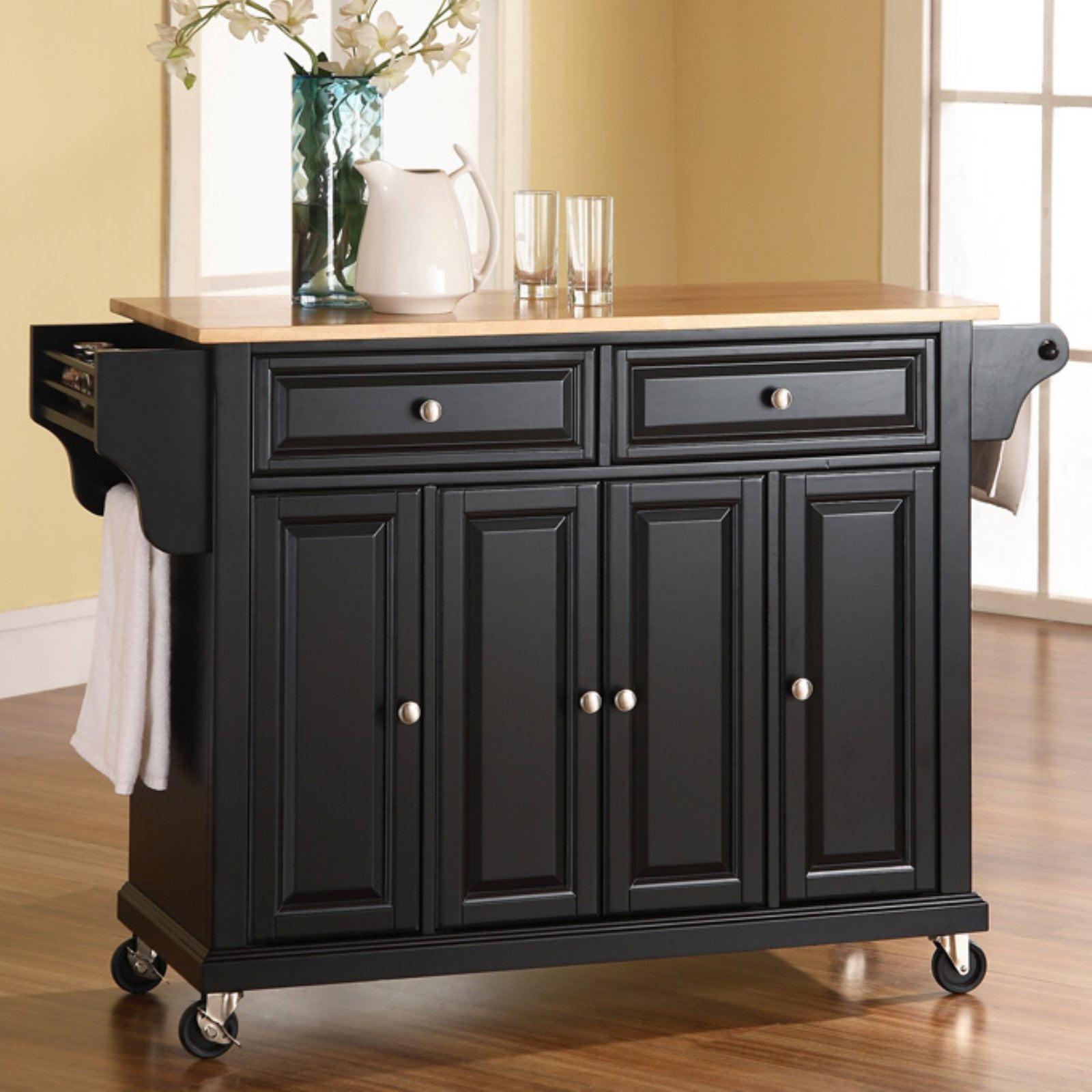 Black Granite Top Kitchen Cart with Storage and Spice Rack