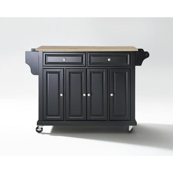 Full Size Wood Top Kitchen Cart Black - Crosley: Mobile Storage, 3 Cabinets, Spice Rack