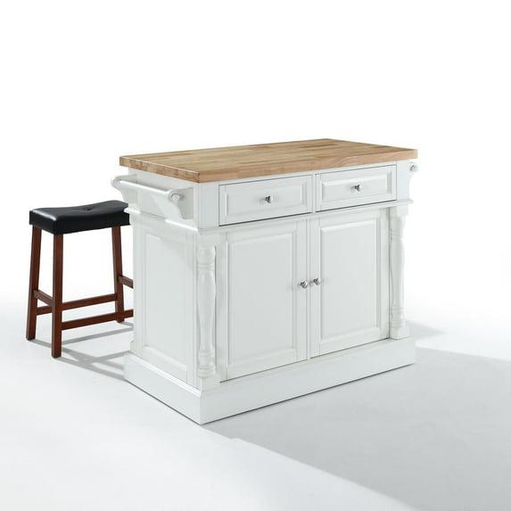 Crosley Furniture Oxford Wood Kitchen Island with Saddle Stools in White
