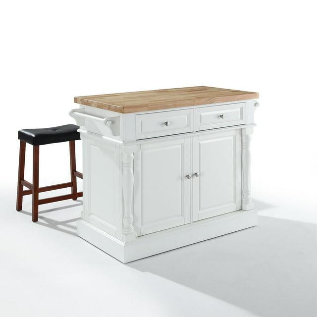 Crosley Furniture Oxford Wood Kitchen Island with Saddle Stools in White
