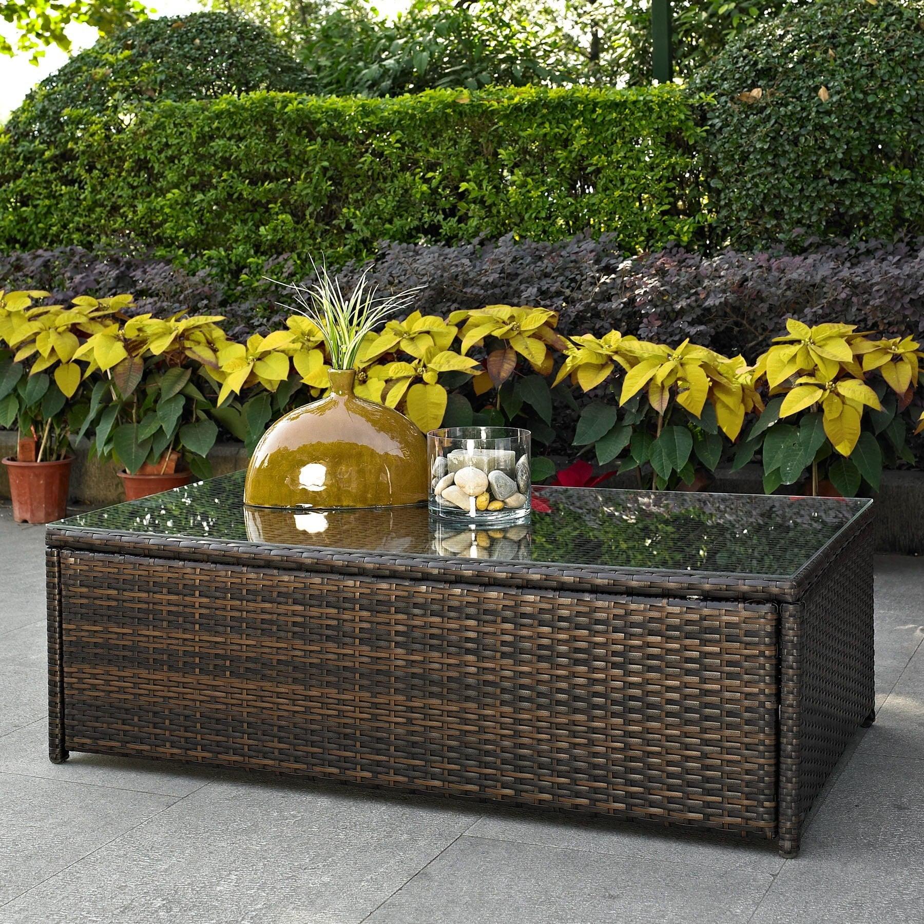 Palm Harbor Brown Wicker and Glass Outdoor Coffee Table