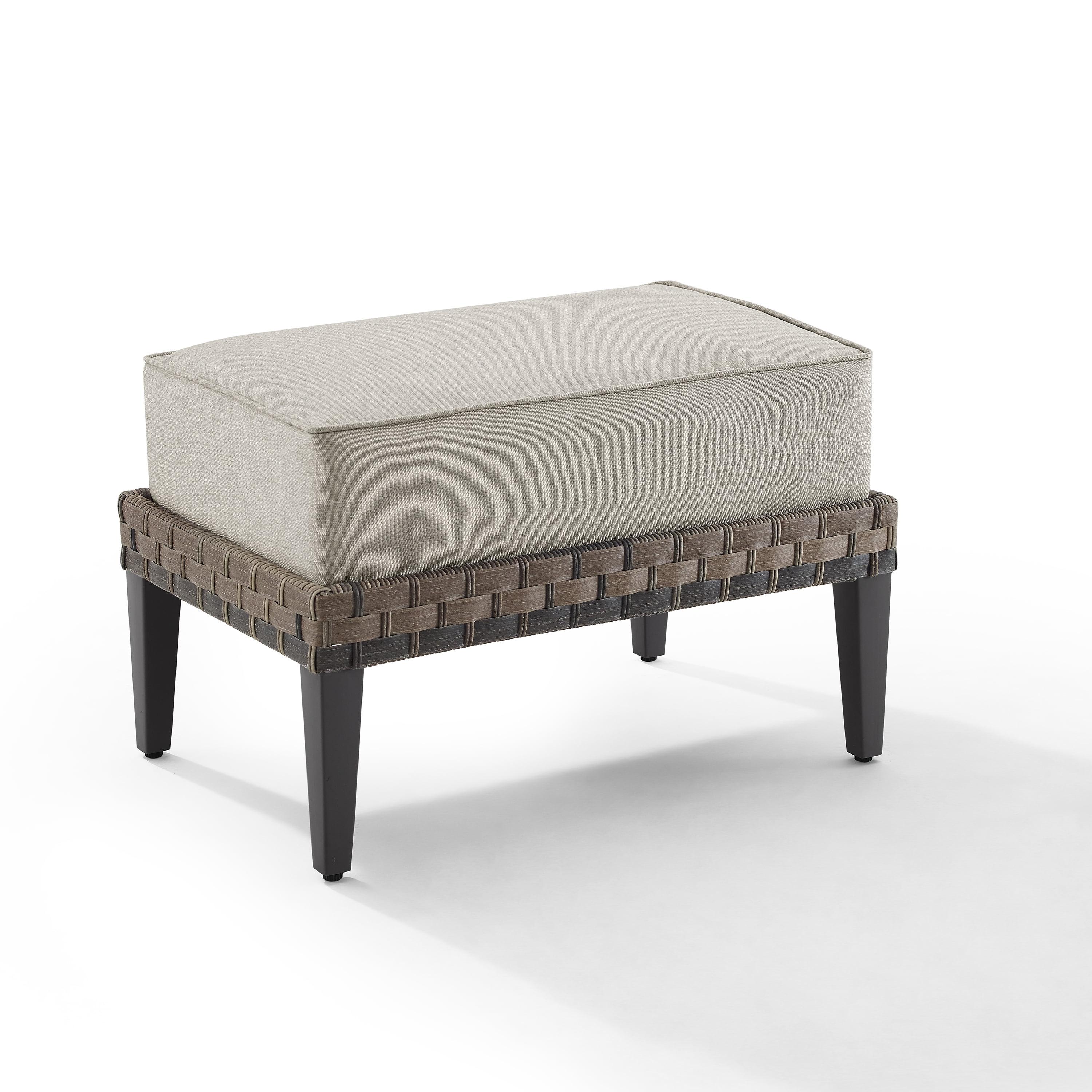 Prescott All-Weather Wicker Outdoor Ottoman in Taupe with Moisture-Resistant Cushion