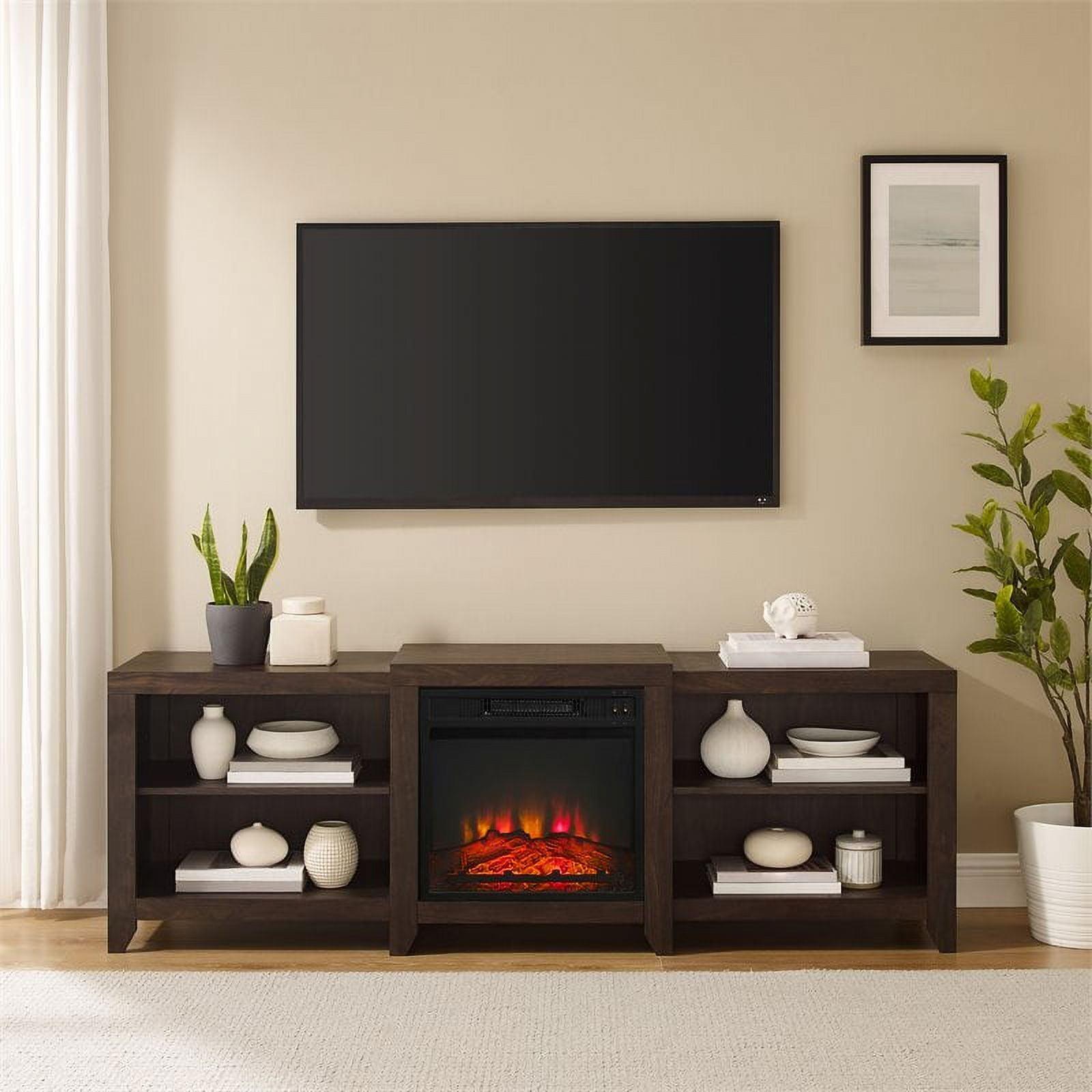 Dark Walnut Low-Profile Media Console with Electric Fireplace