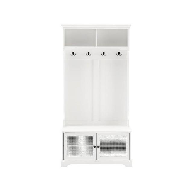 Sarah Hall Tree White - Crosley: Entryway Organizer with Shelving, Coat Hooks, Shoe Cabinet