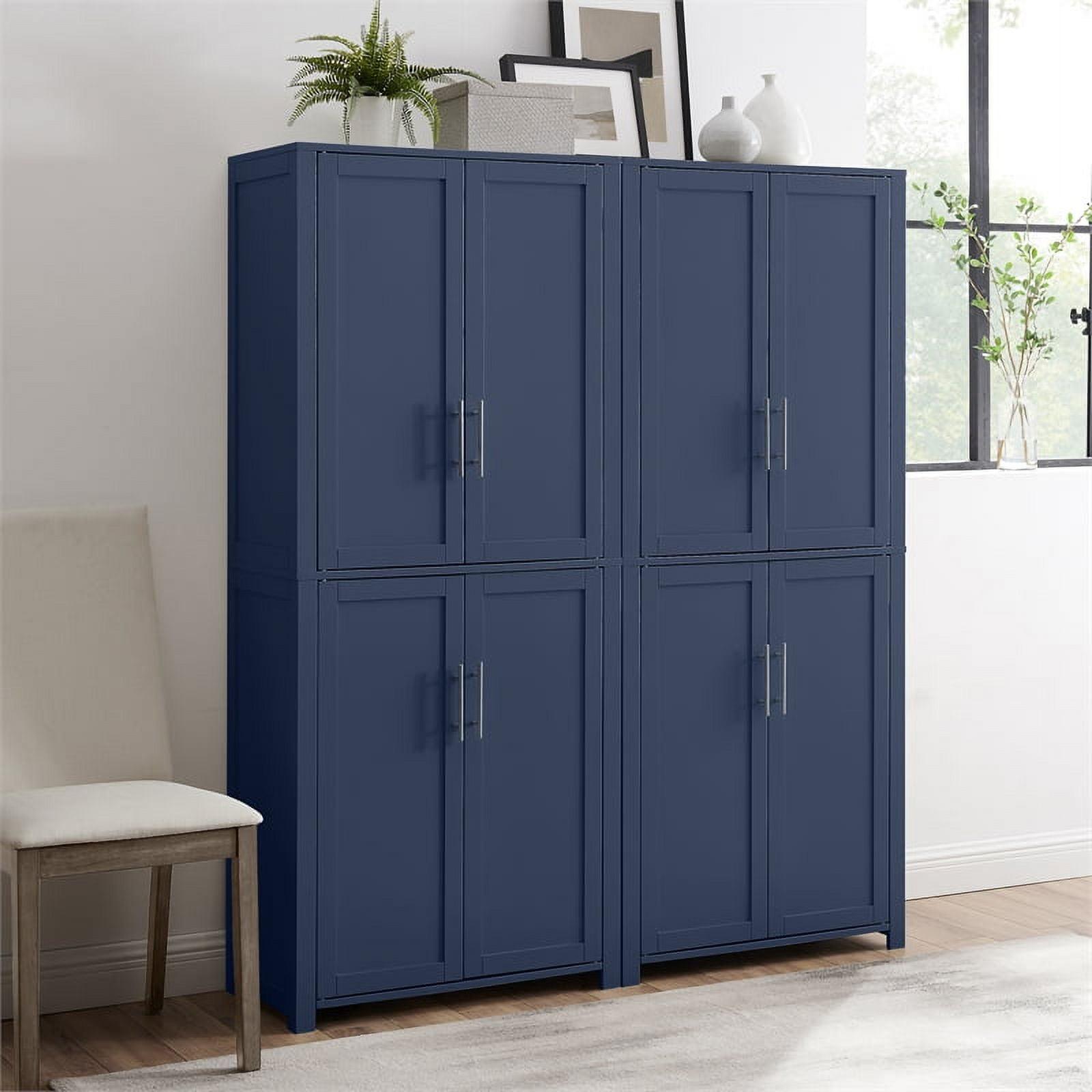 Crosley 67" Savannah 2pc Kitchen Storage Pantry Set Navy: Traditional Style, Wood Veneer, MDF Frame, 6 Shelves