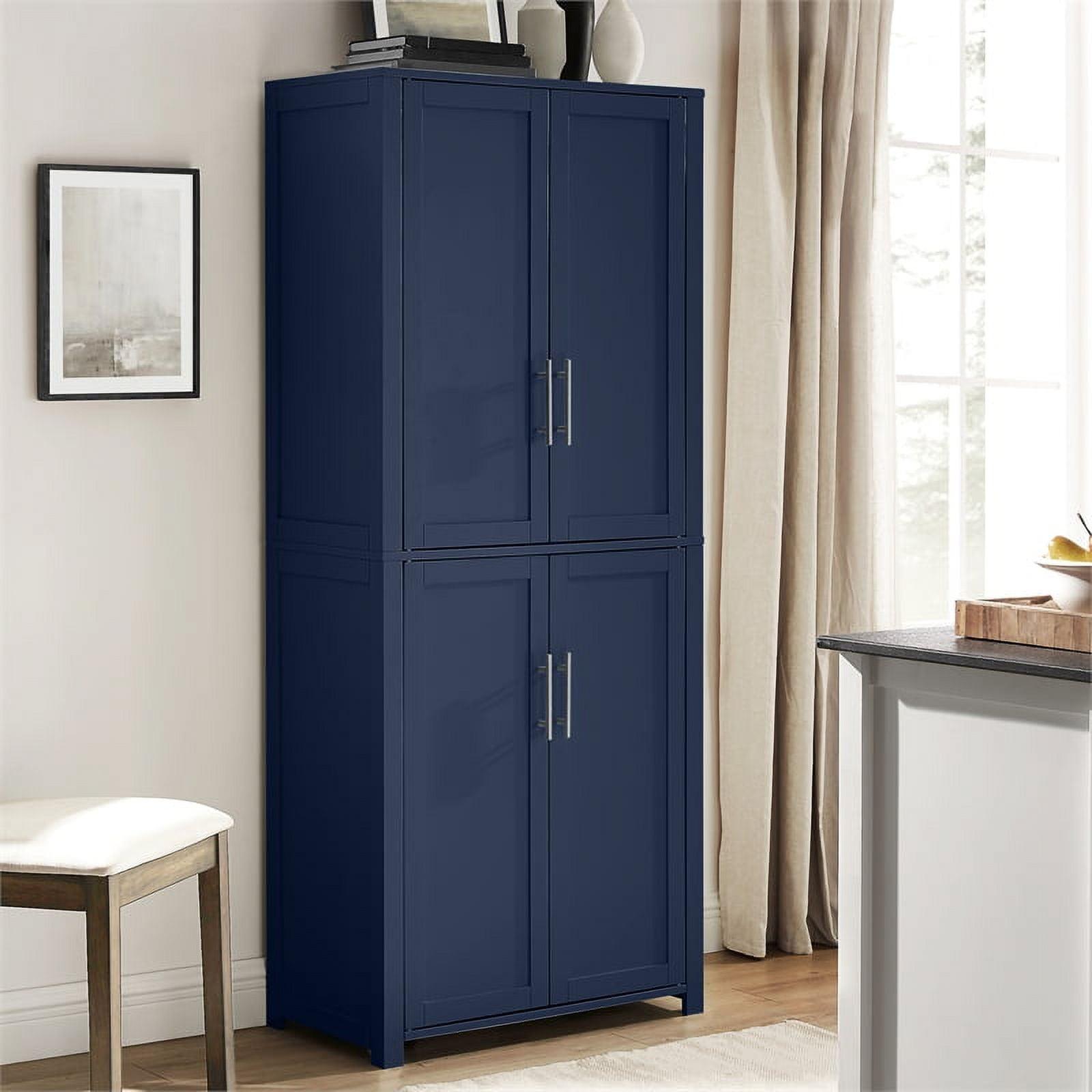 Navy Shaker-Style Tall Kitchen Storage Pantry with Adjustable Shelves