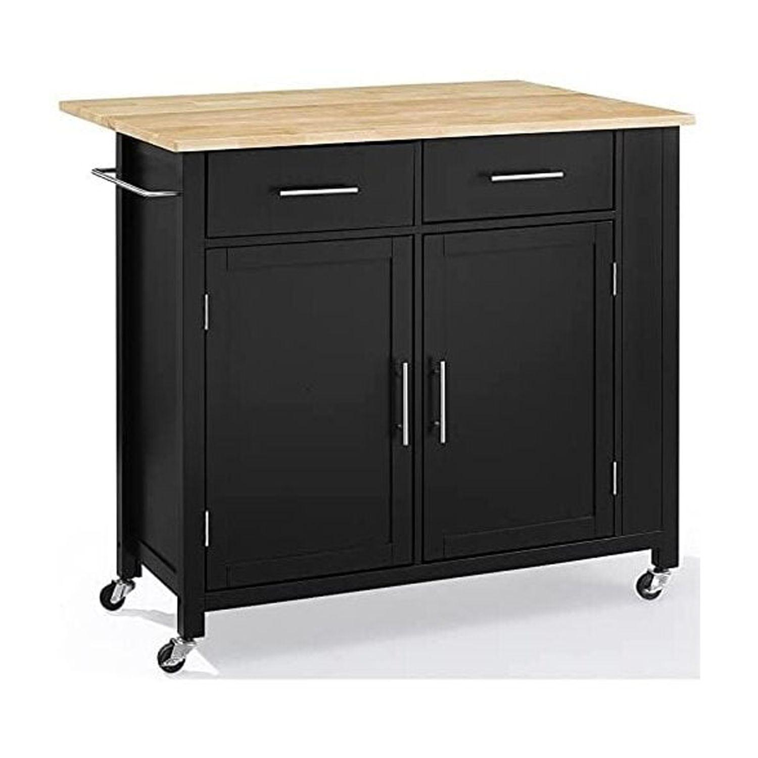 Crosley Furniture Savannah Wood Top Drop Leaf Kitchen Island/Cart in Black