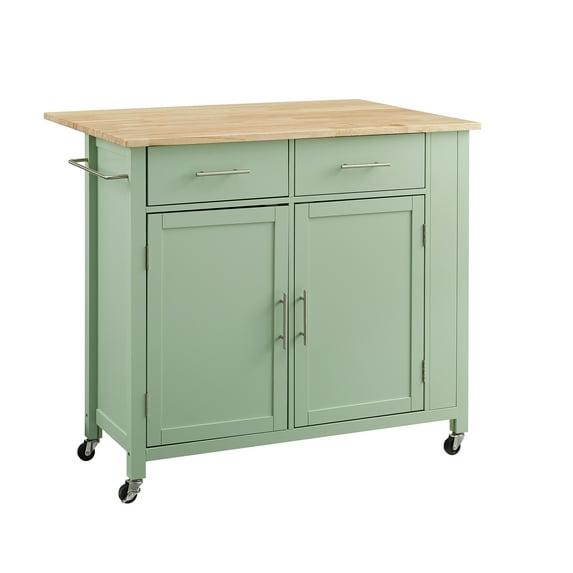 Savannah Wood Top Drop Leaf Kitchen Island/Cart Mint - Crosley: Adjustable Shelves, Spice Rack, Caster Wheels