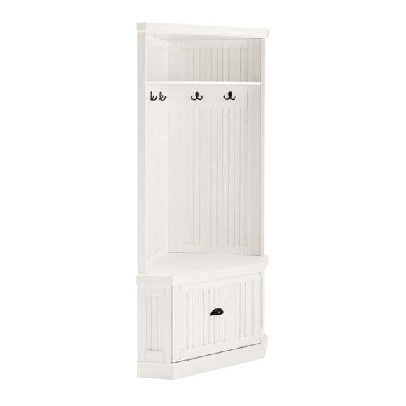 Seaside Corner Hall Tree Distressed White - Crosley: Entryway Organizer with Shoe Storage, 4 Hooks