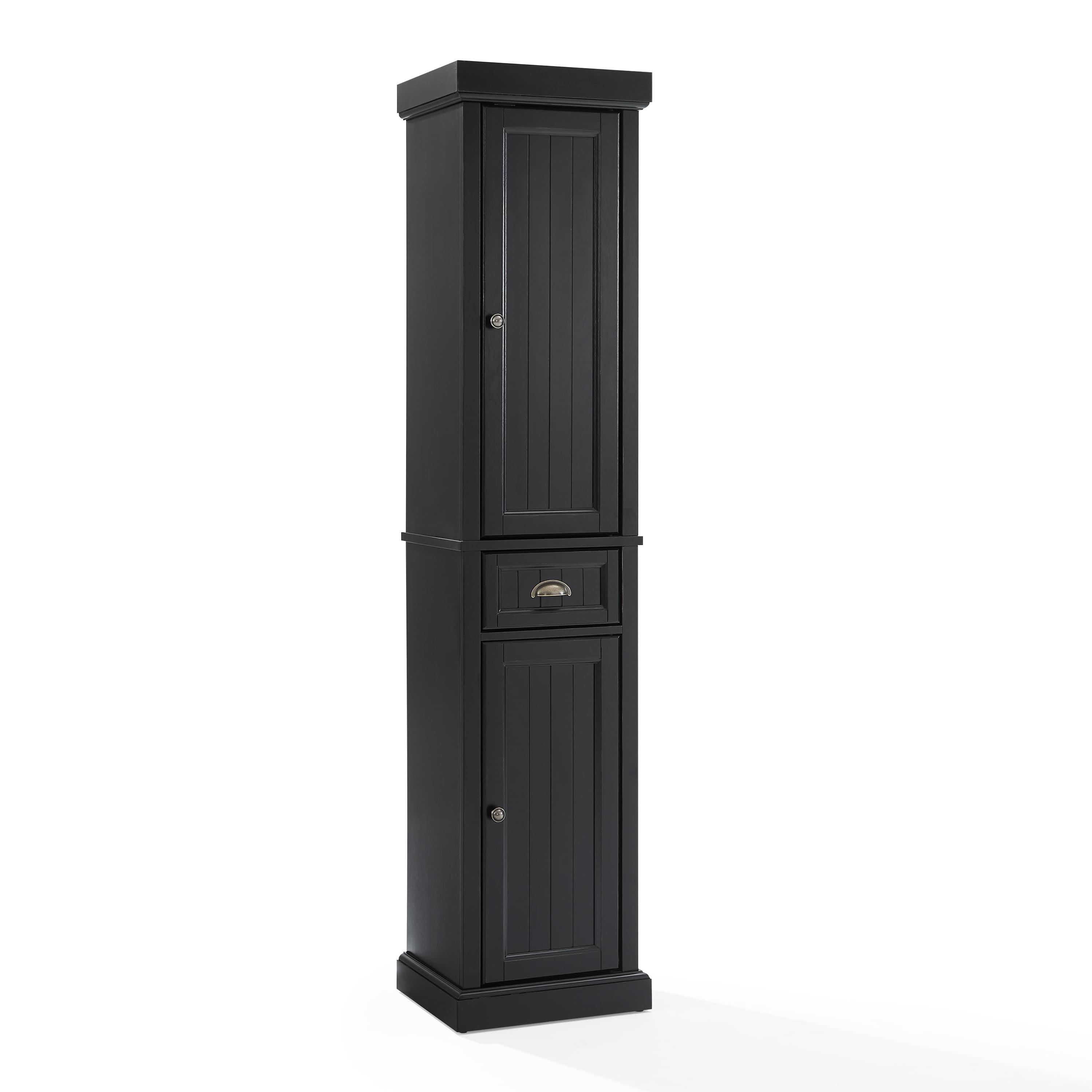 Seaside Distressed Black Tall Linen Cabinet with Adjustable Shelving