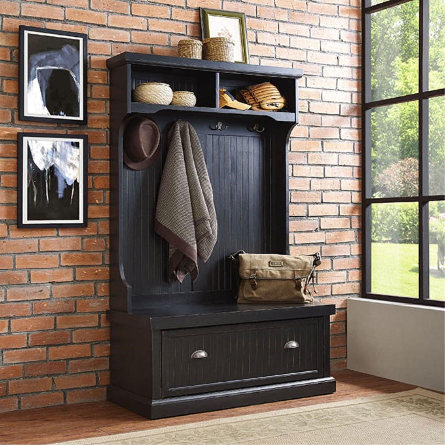 Distressed Black Poplar and Birch Hall Tree with Bench and Storage