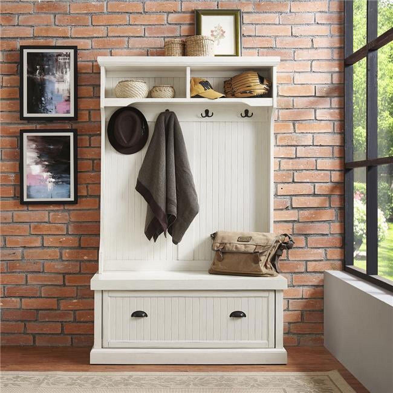 Seaside Solid Hardwood & Veneer Hall Tree in Distressed White