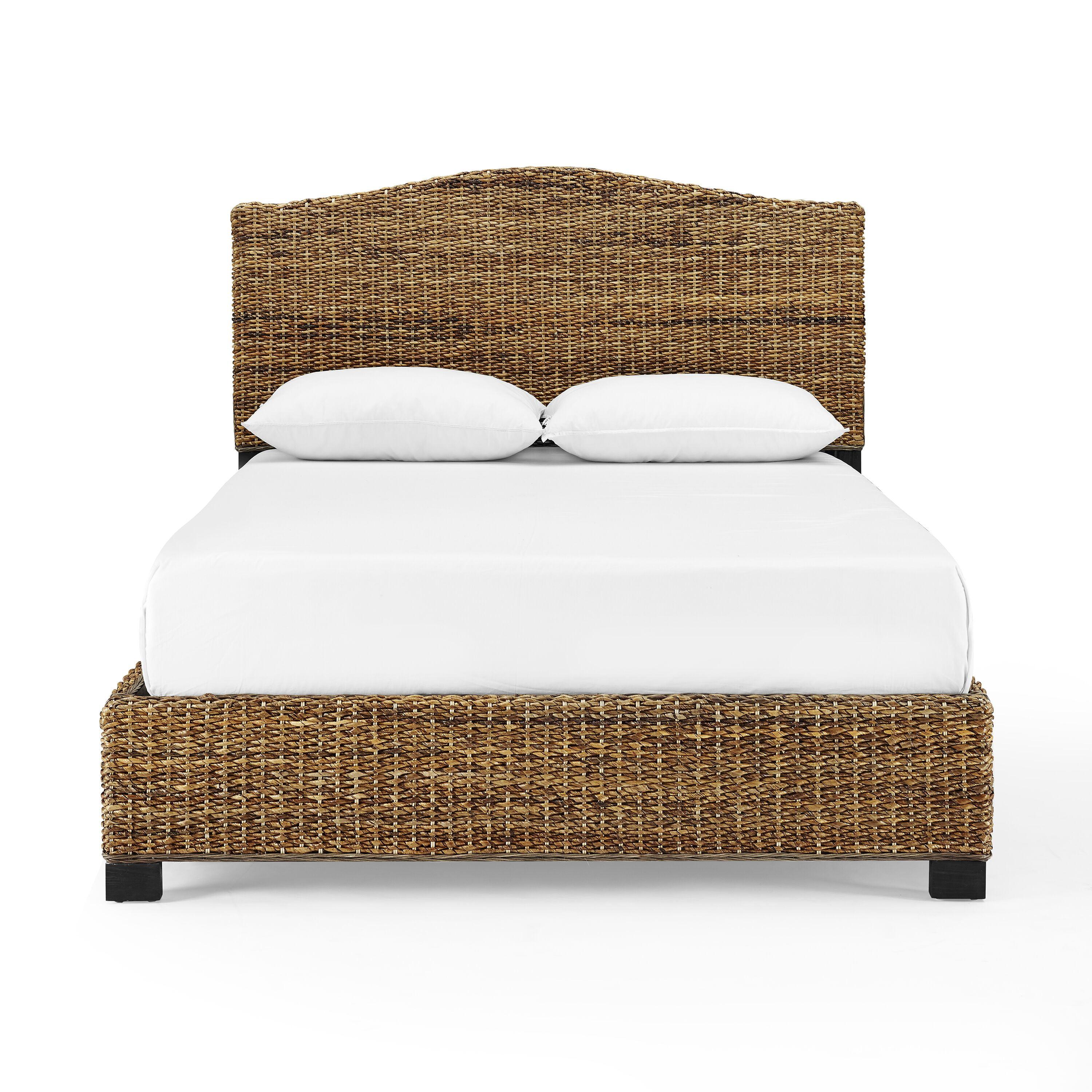 Queen Serena Bed Banana Leaf - Crosley: Coastal Style Plywood & Wood Frame, Curved Headboard Design