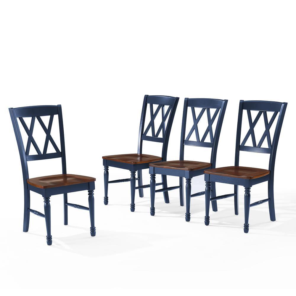 Navy Cross Back High Wood Side Chairs, Set of 4