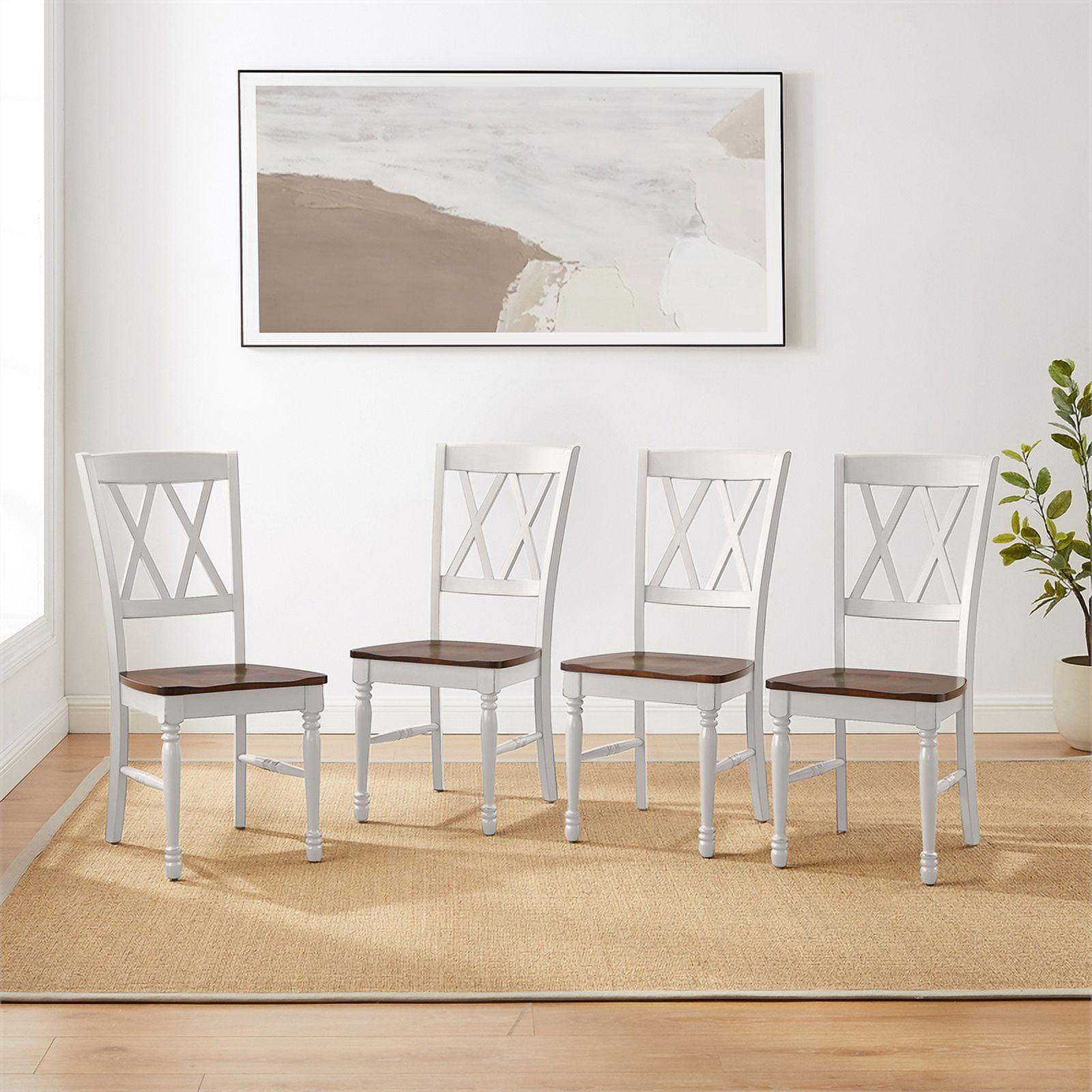 White High Cross Back Wood Dining Side Chair Set