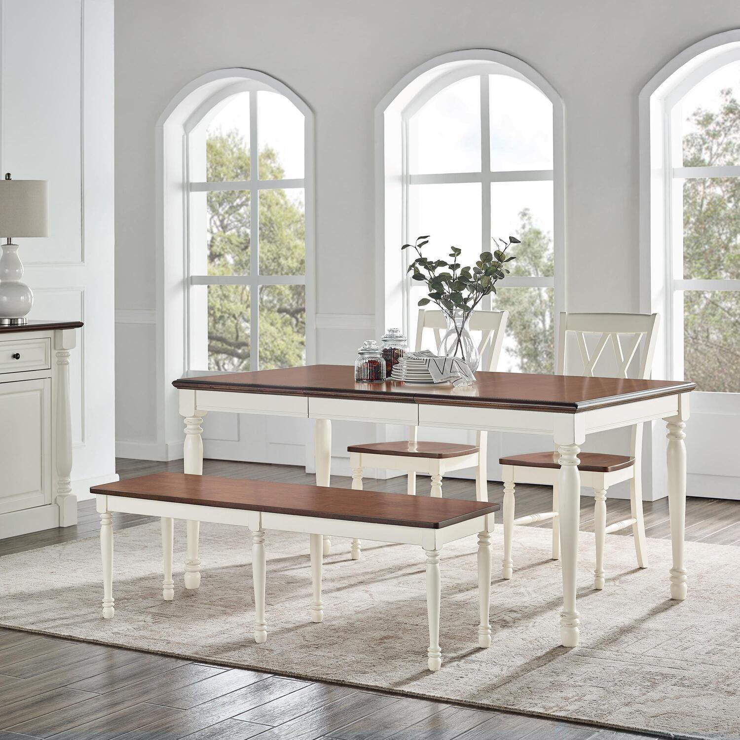 Crosley 4pc Shelby Dining Set Distressed White: Farmhouse Style, Extendable, Includes Bench & Armless Chairs