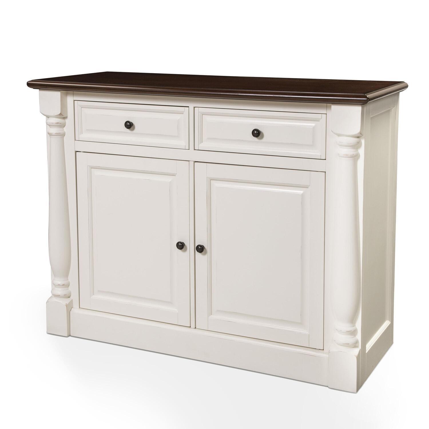 Elegant Distressed White Carved Sideboard with Adjustable Shelves