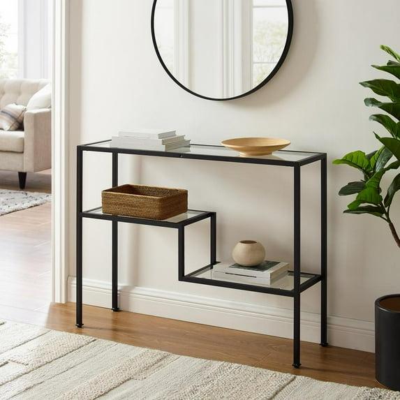Sloane Console Table Matte Black - Crosley: Art Deco Style, Tempered Glass Shelves, Entryway Display