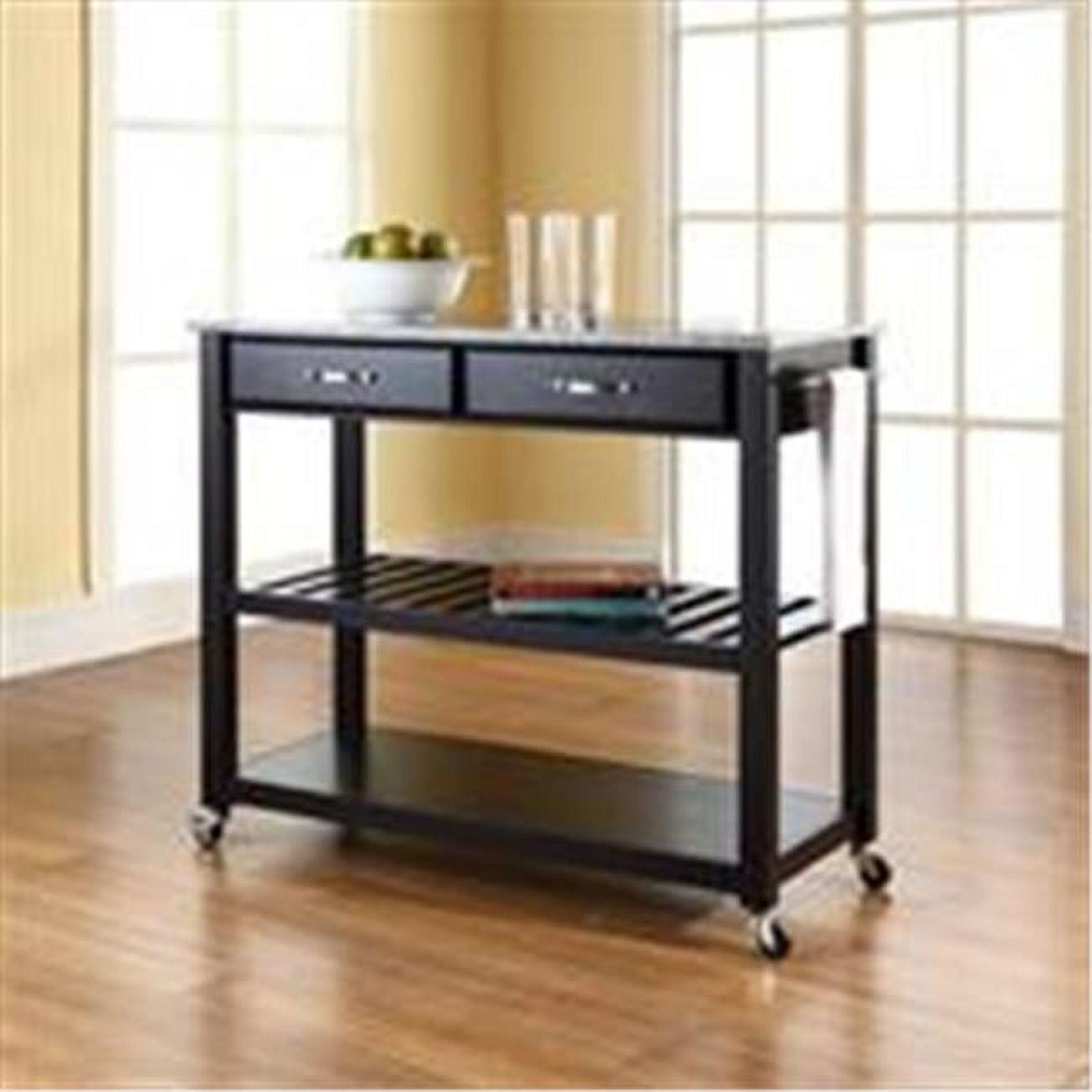 Black Granite Top Kitchen Cart with Storage and Spice Rack