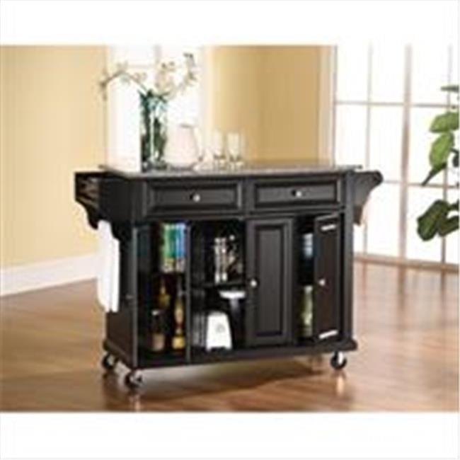 Black Granite Top Kitchen Cart with Storage and Spice Rack