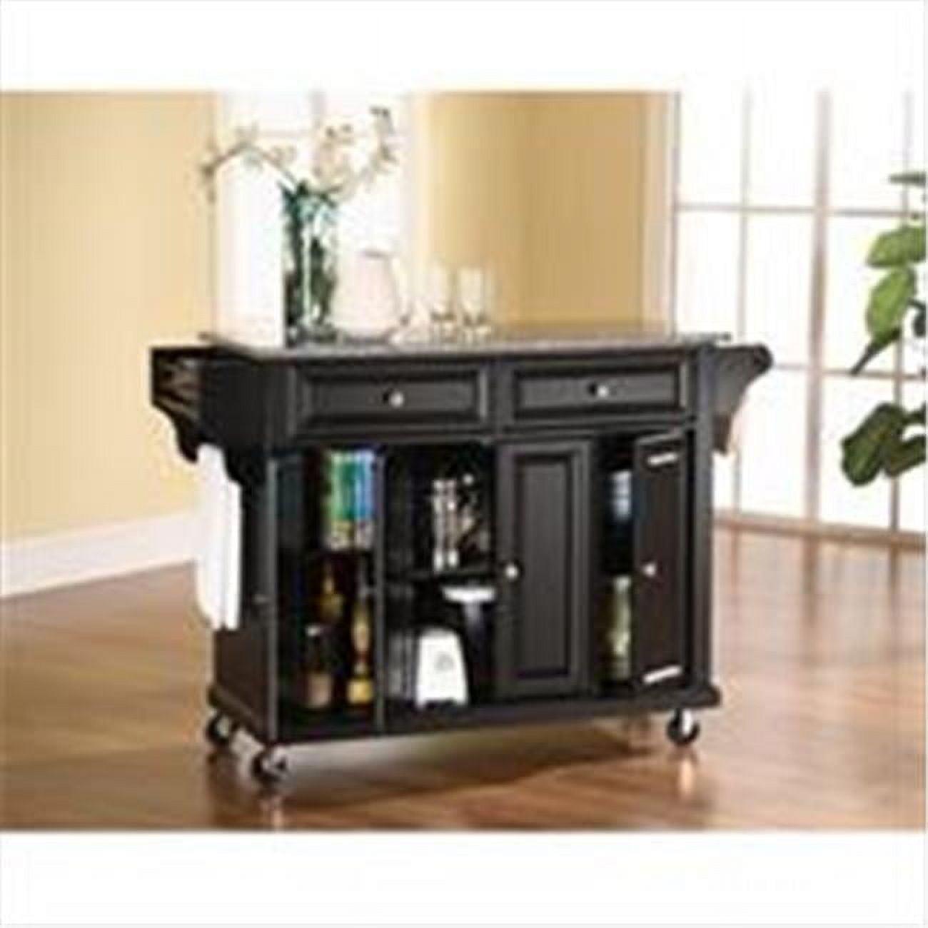 Black Granite Top Kitchen Cart with Storage and Spice Rack