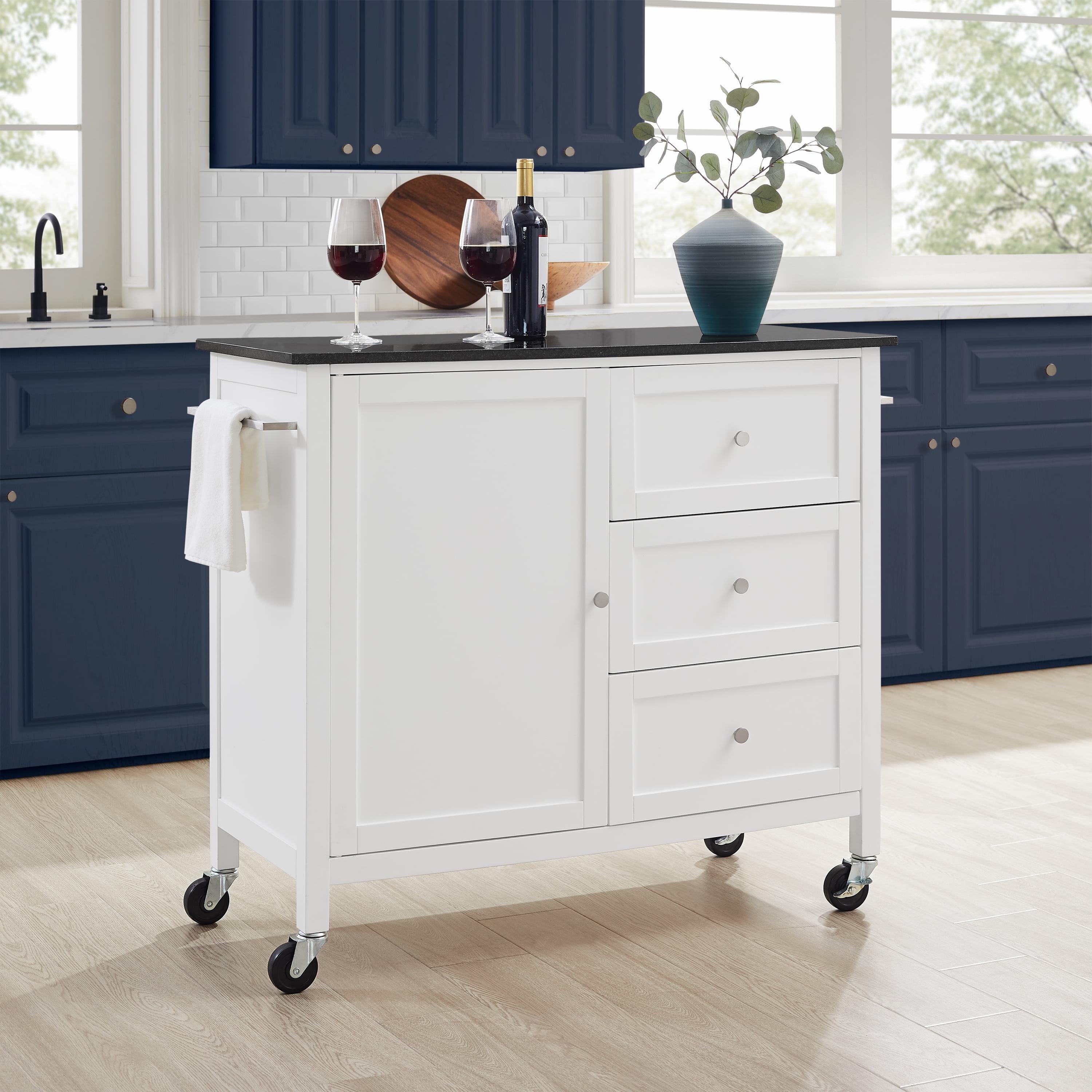 Crosley Soren Granite Top Kitchen Island/Cart Black/White: Traditional Style with Caster Wheels, Storage & Assembly Tools Provided