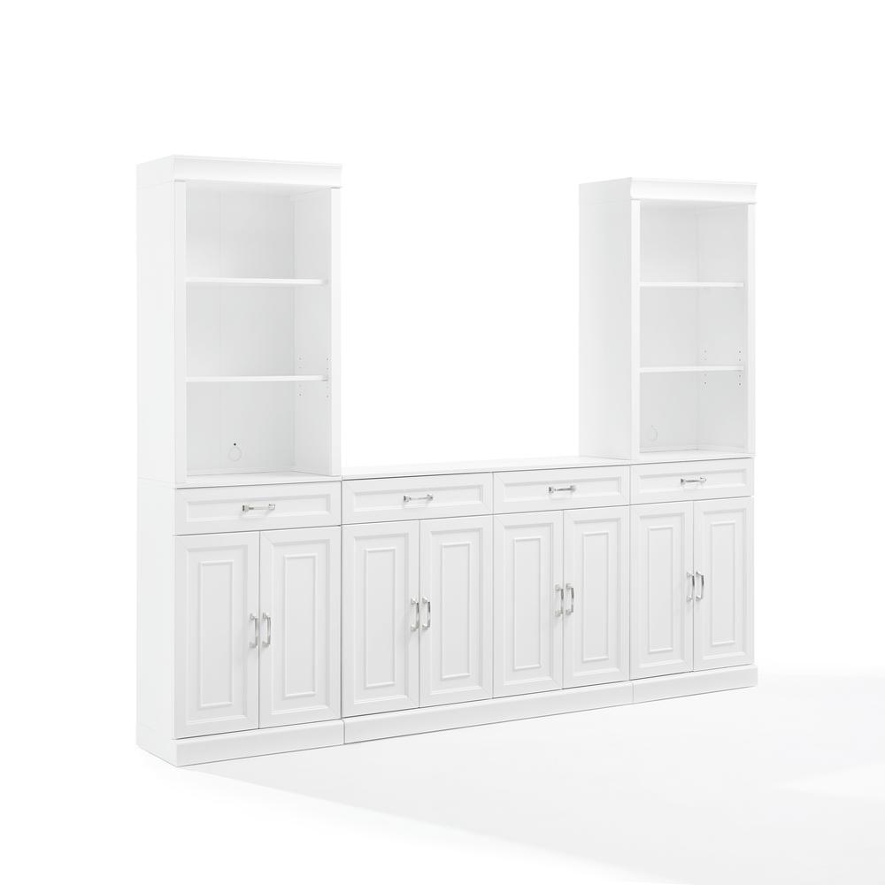 78" Crosley Stanton 3pc Sideboard And Storage Bookcase Set White: Traditional Farmhouse Design, Ample Organizational Space