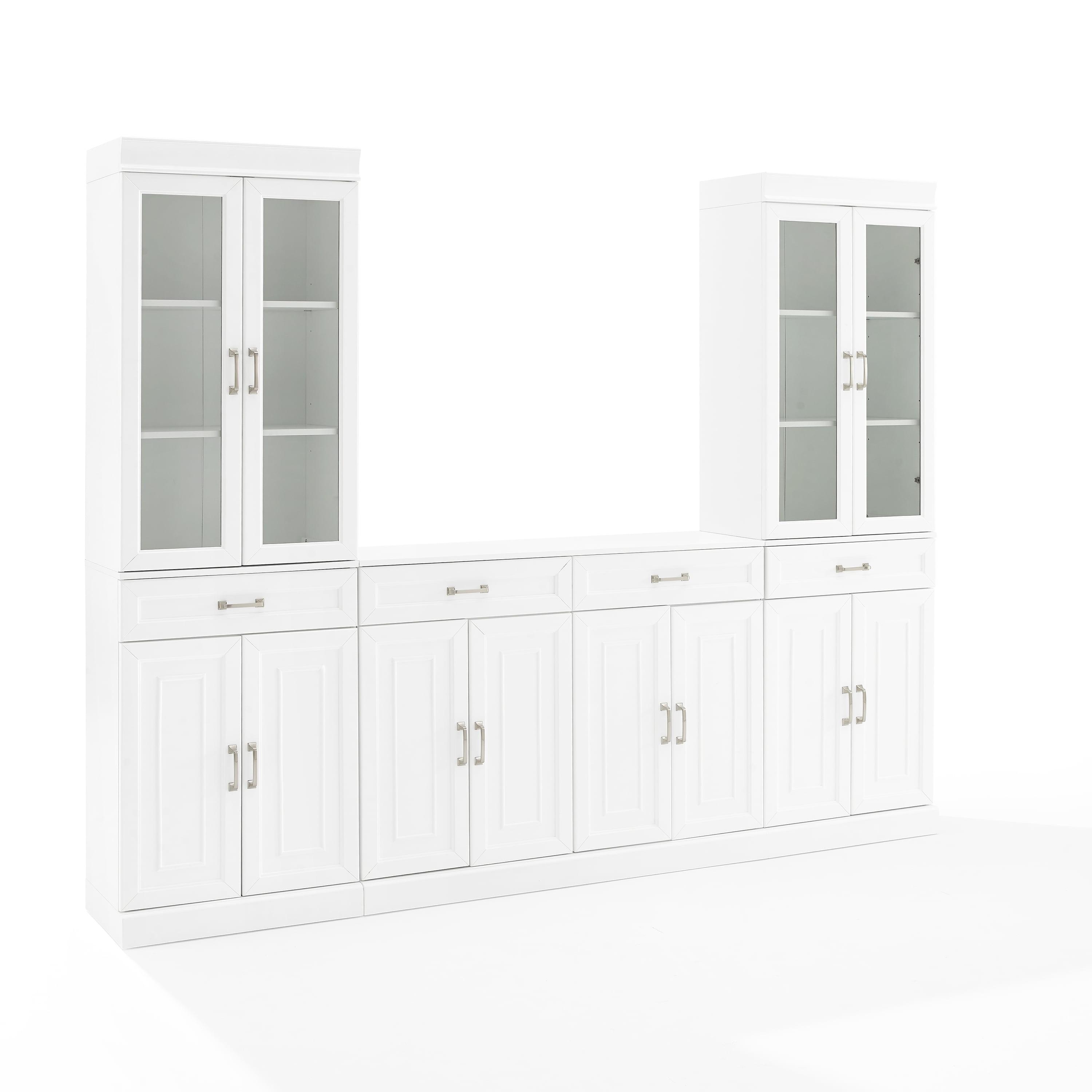 White 3-Piece Sideboard and Glass Door Pantry Set with Adjustable Shelves