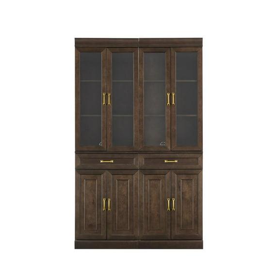 Crosley 78" Stanton 2pc Glass Door Kitchen Storage Pantry Cabinet Set Coffee: Traditional Style, MDF Wood Veneer, 10 Shelves