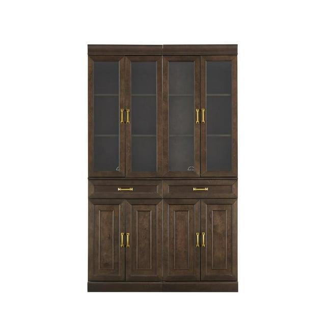 Crosley 78" Stanton 2pc Glass Door Kitchen Storage Pantry Cabinet Set Coffee: Traditional Style, MDF Wood Veneer, 10 Shelves