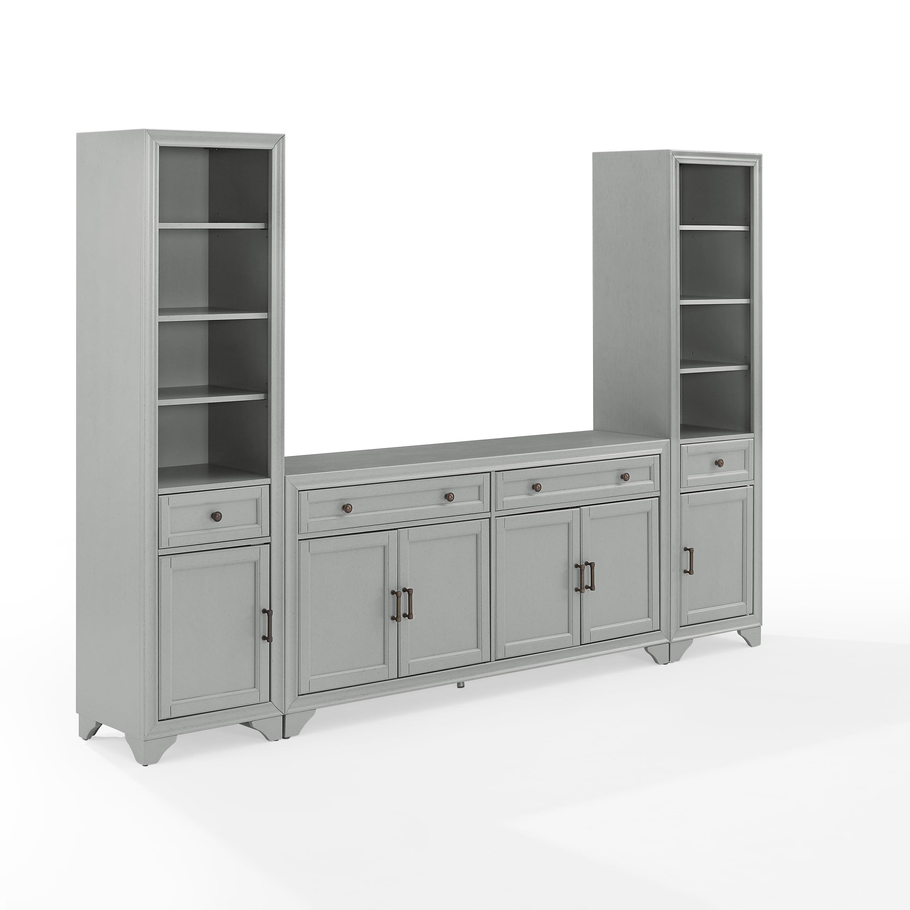 Distressed Gray Adjustable 67" Sideboard and Bookcase Set