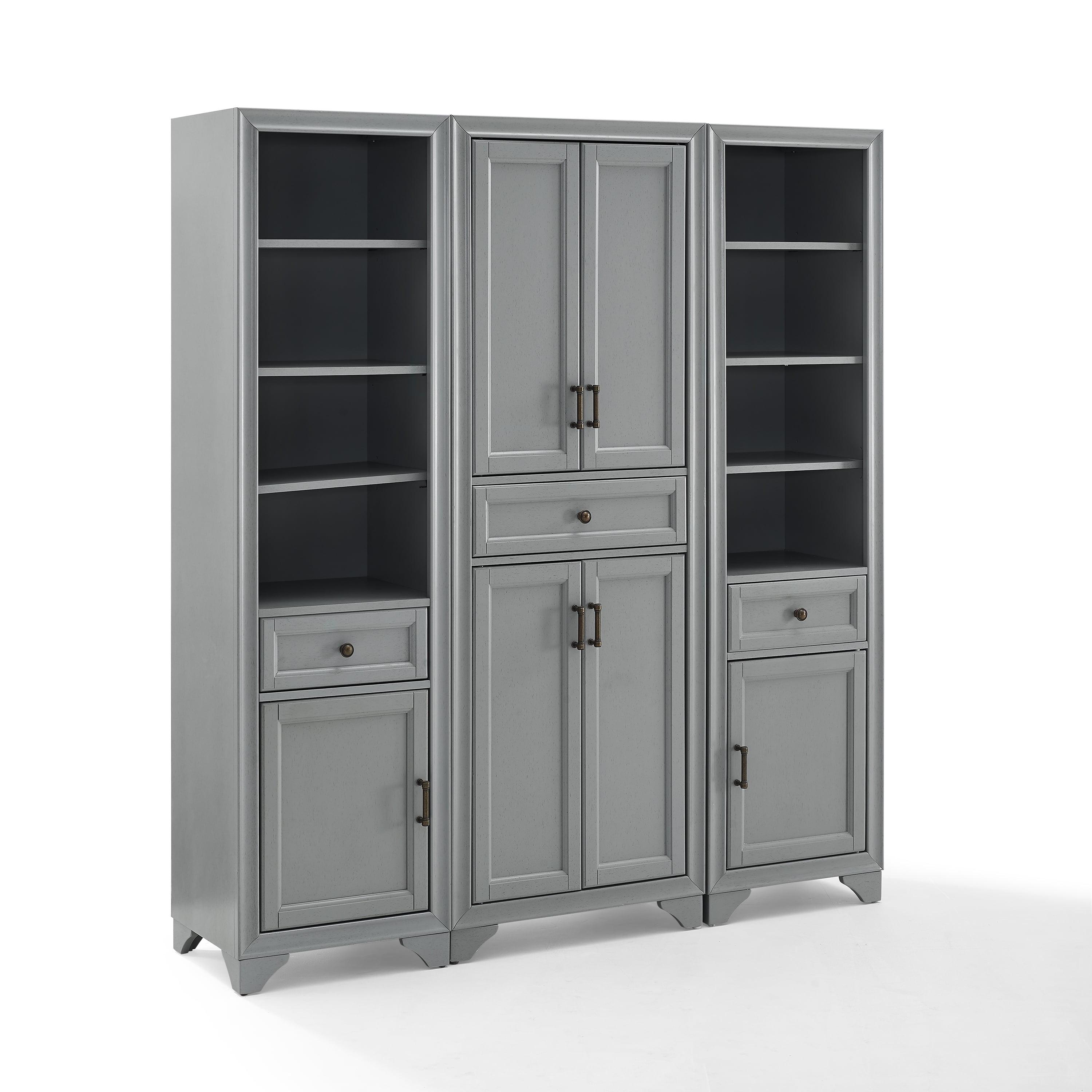 Distressed Gray 3-Piece Kitchen Pantry Set with Shelves