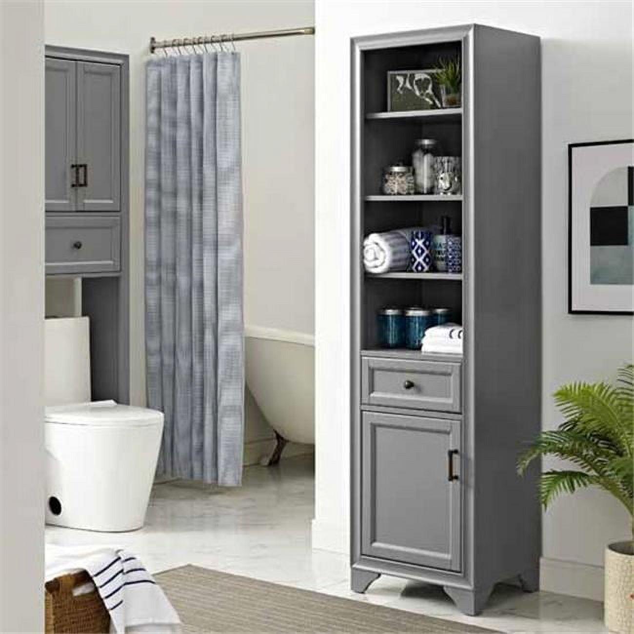 Tara Vintage Gray Tall Linen Cabinet with Adjustable Shelves