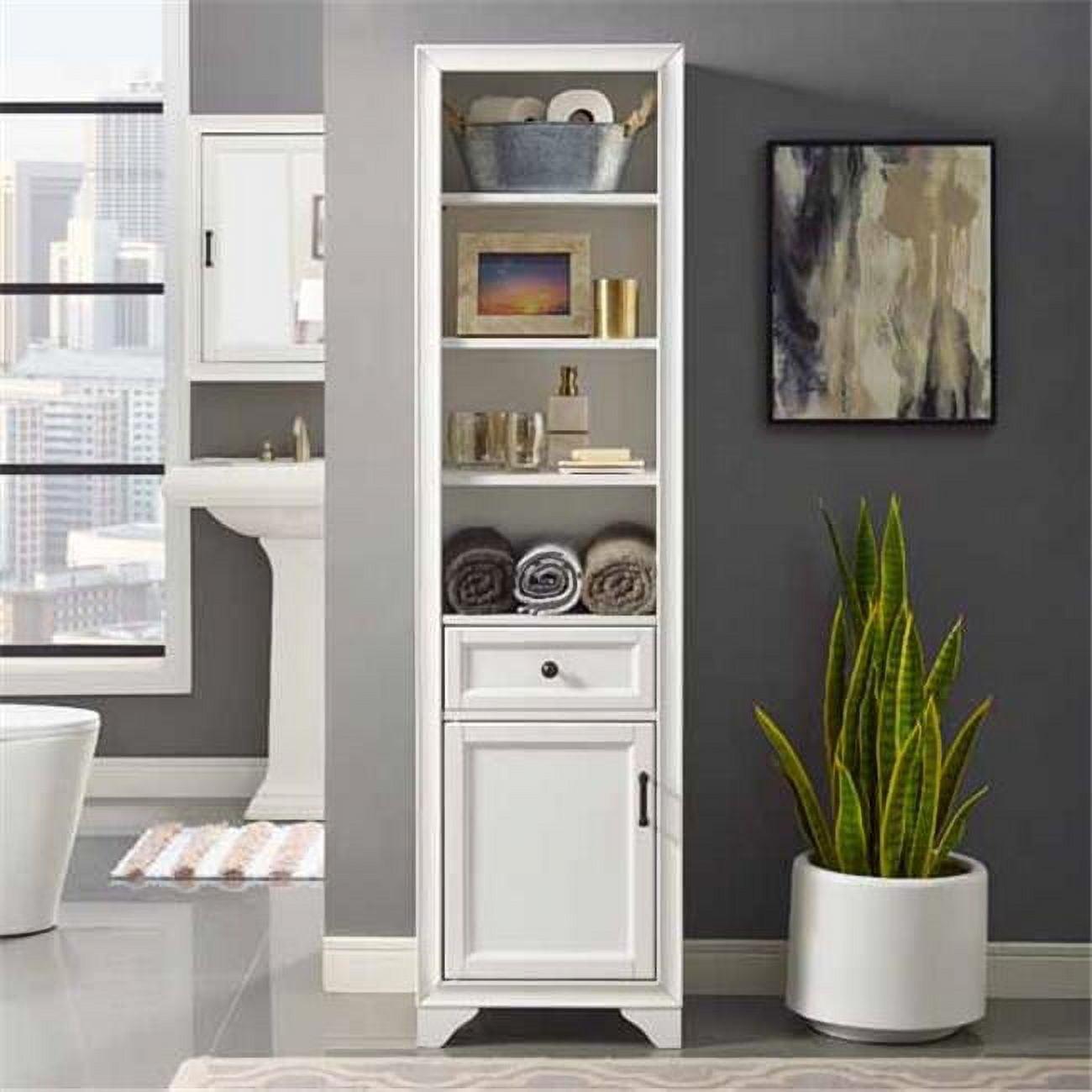 Tara White Linen Cabinet with Adjustable Metal-Hardware Shelving