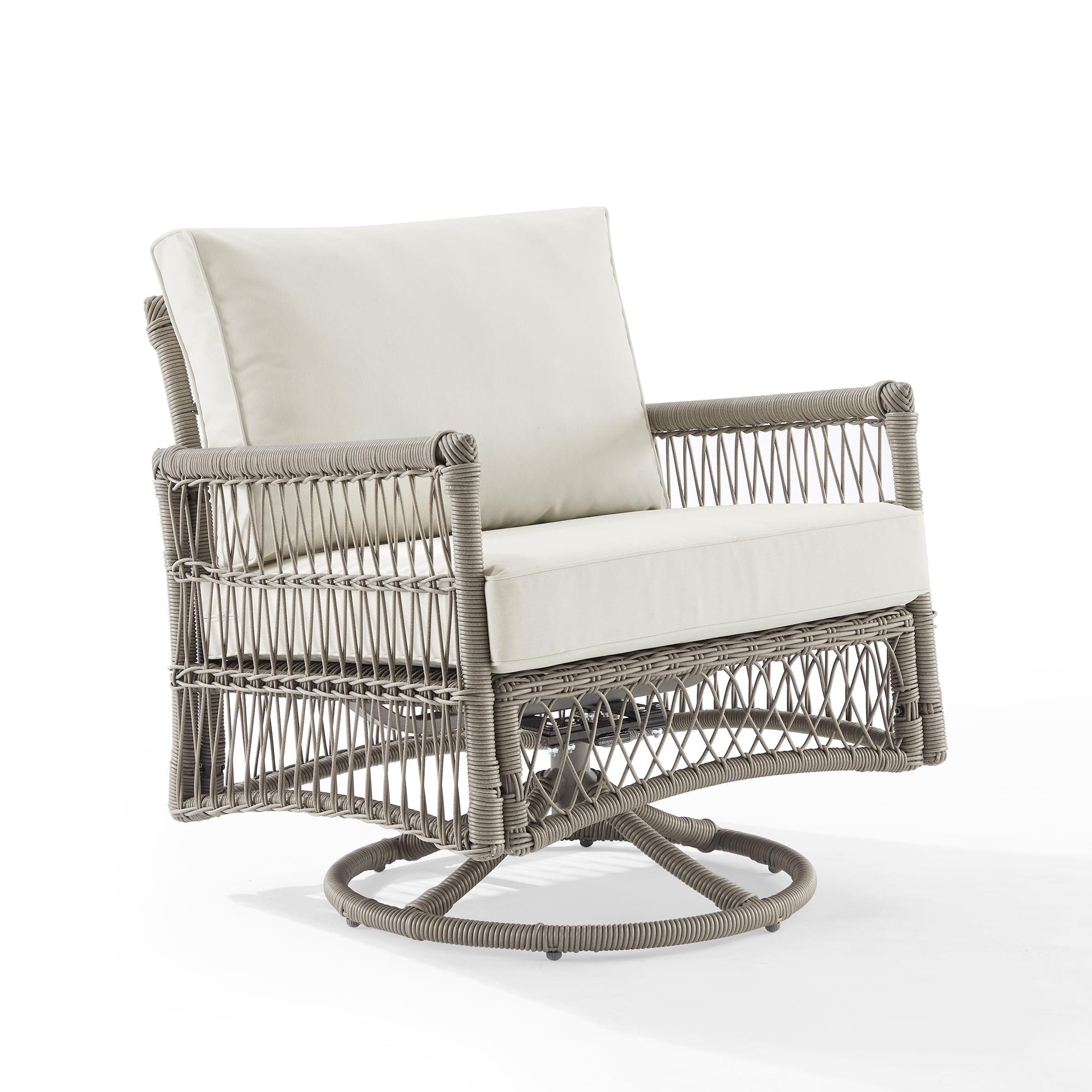 Thatcher Cream and Driftwood Wicker Swivel Rocker Chair