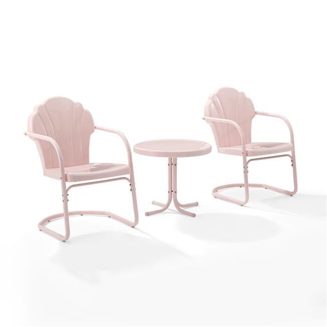 Vintage-Inspired Tulip 3-Piece Pink Steel Patio Conversation Set