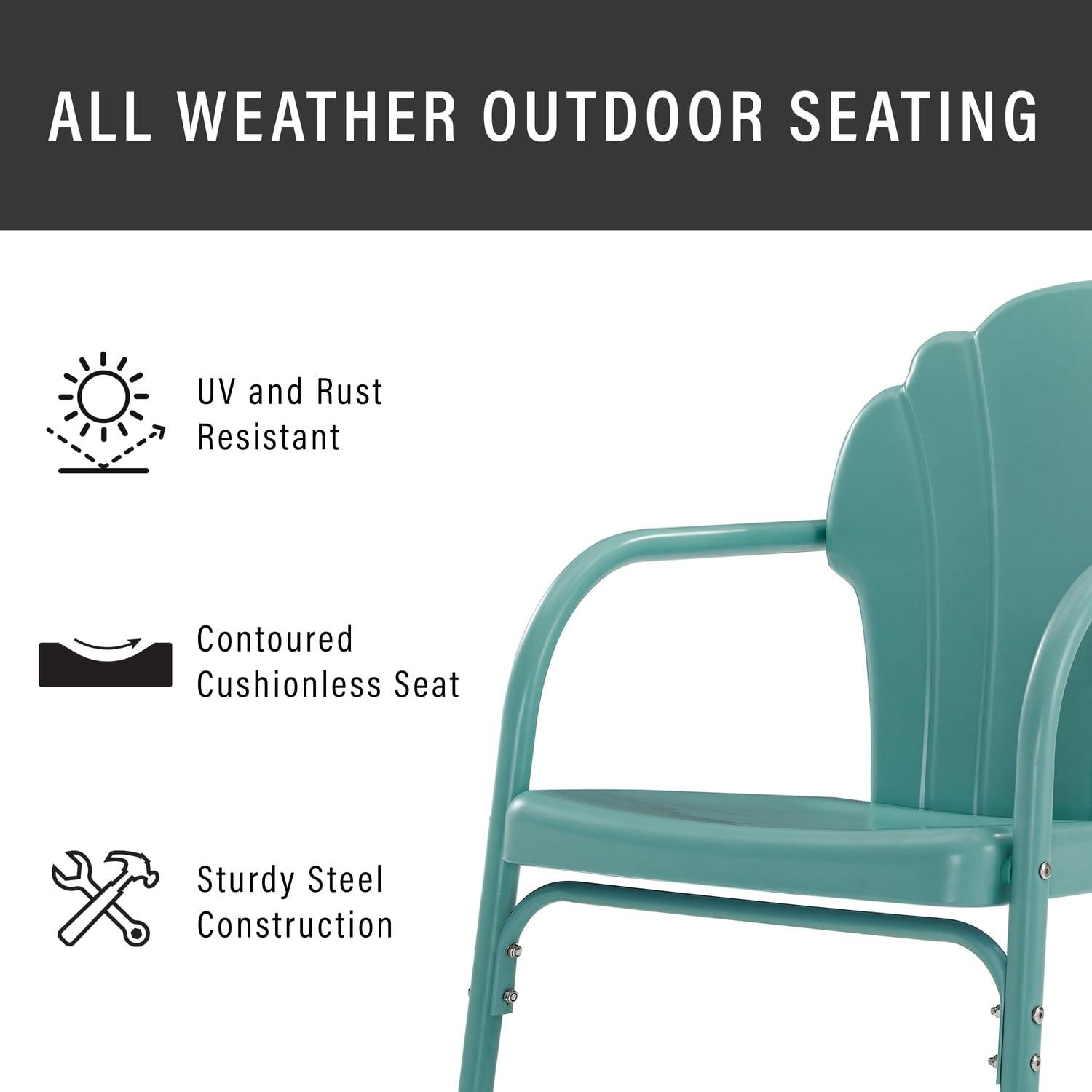 2pc Tulip Retro Metal Chair - Blue - Crosley: Steel Construction, Weather-Resistant, Vintage Design