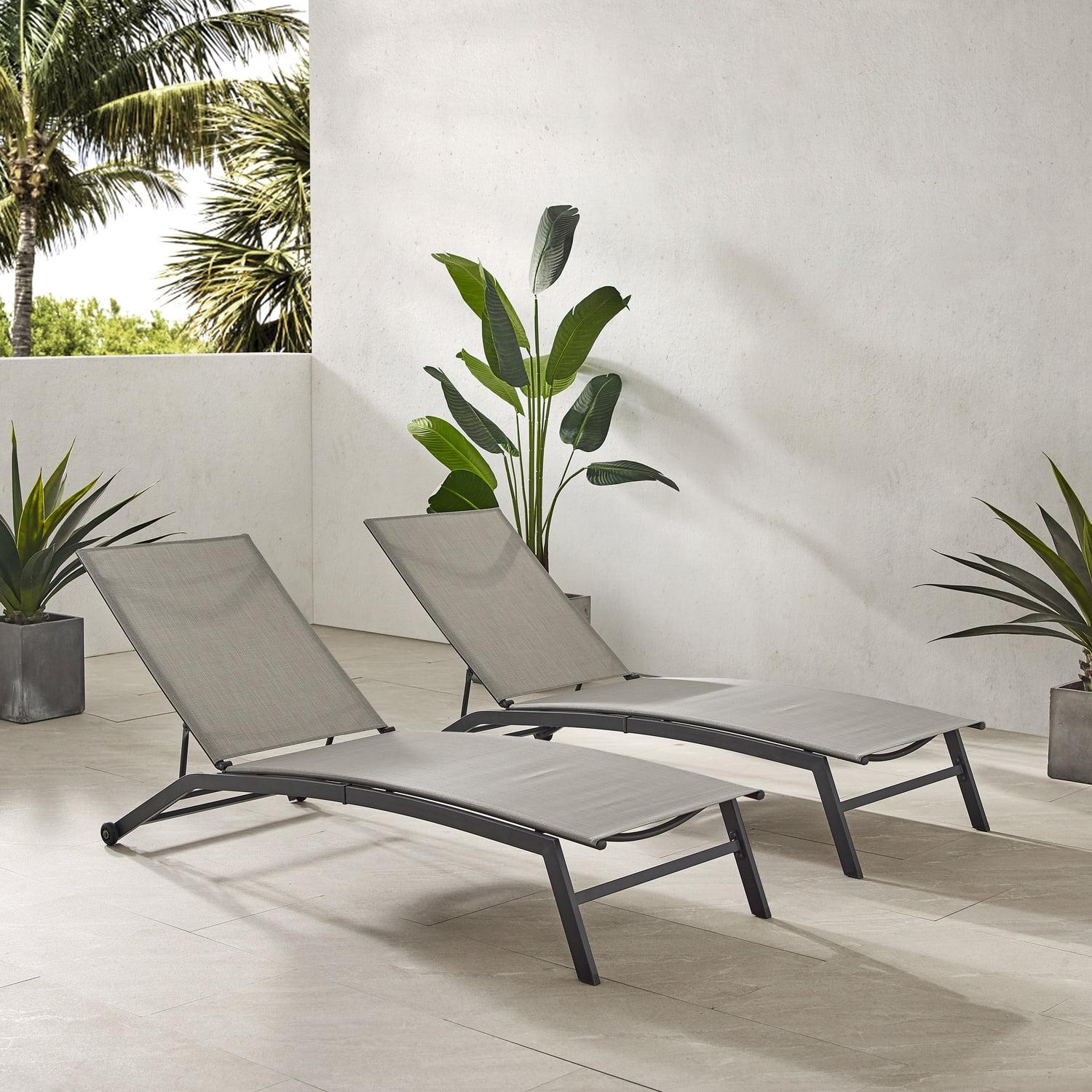 Light Gray Adjustable Steel Outdoor Chaise Lounge Set