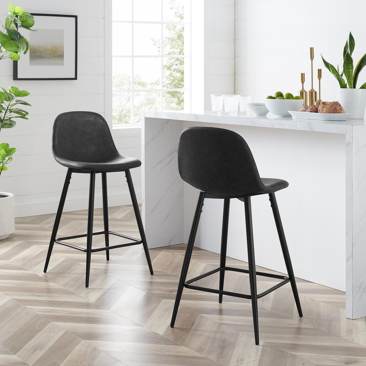 Weston Distressed Black Faux Leather Counter Height Barstools, Set of 2