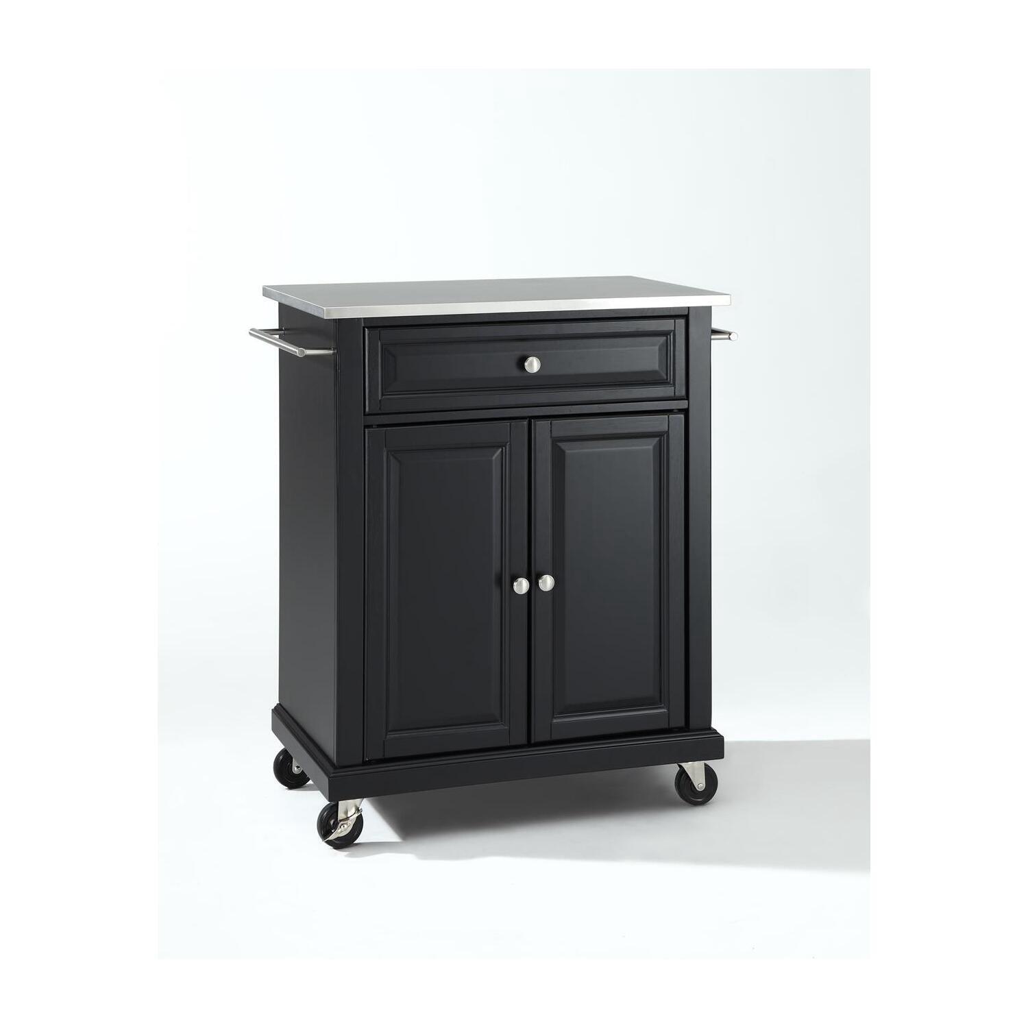 Portable Stainless Steel Top Kitchen Island Wood/Black - Crosley: With Storage, Adjustable Shelves & Casters