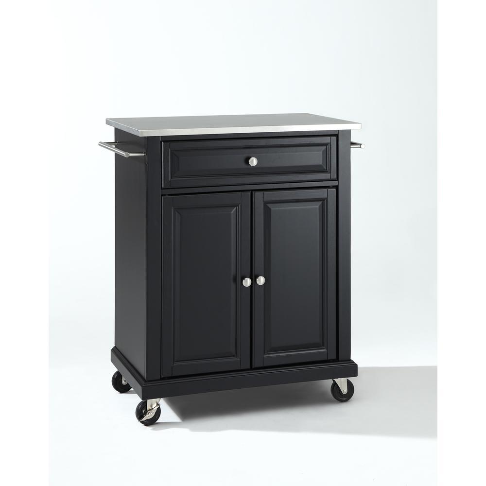 Portable Stainless Steel Top Kitchen Island Wood/Black - Crosley: With Storage, Adjustable Shelves & Casters