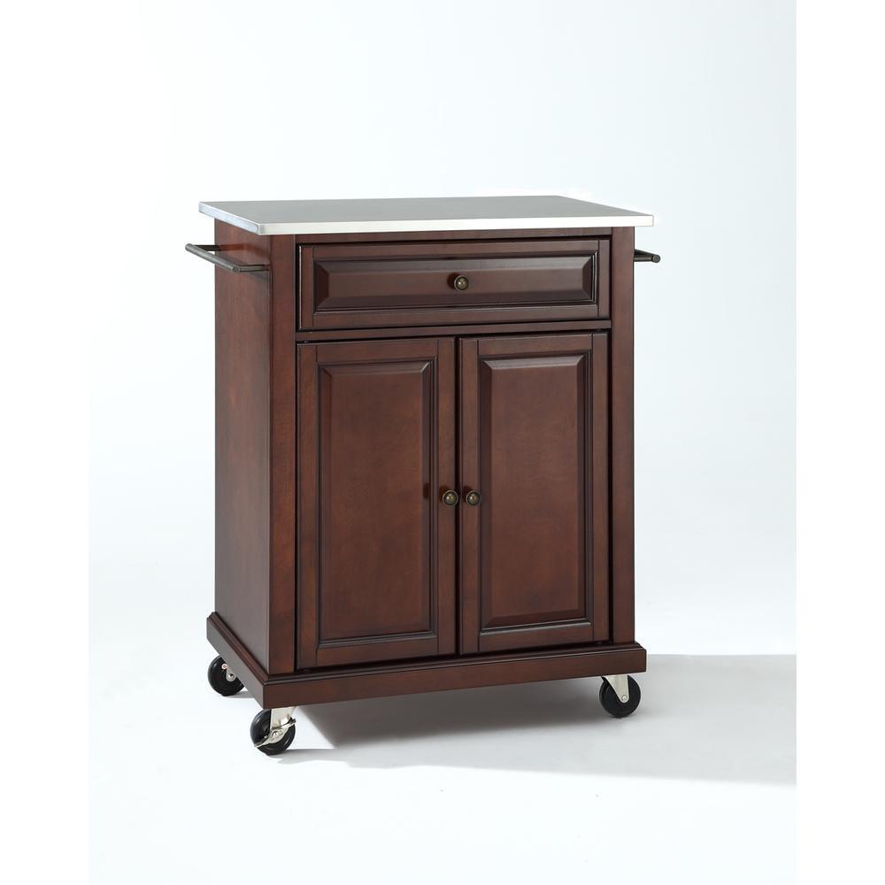 Compact Stainless Steel Top Kitchen Cart Mahogany - Crosley: Mobile Island with Storage & Towel Bars