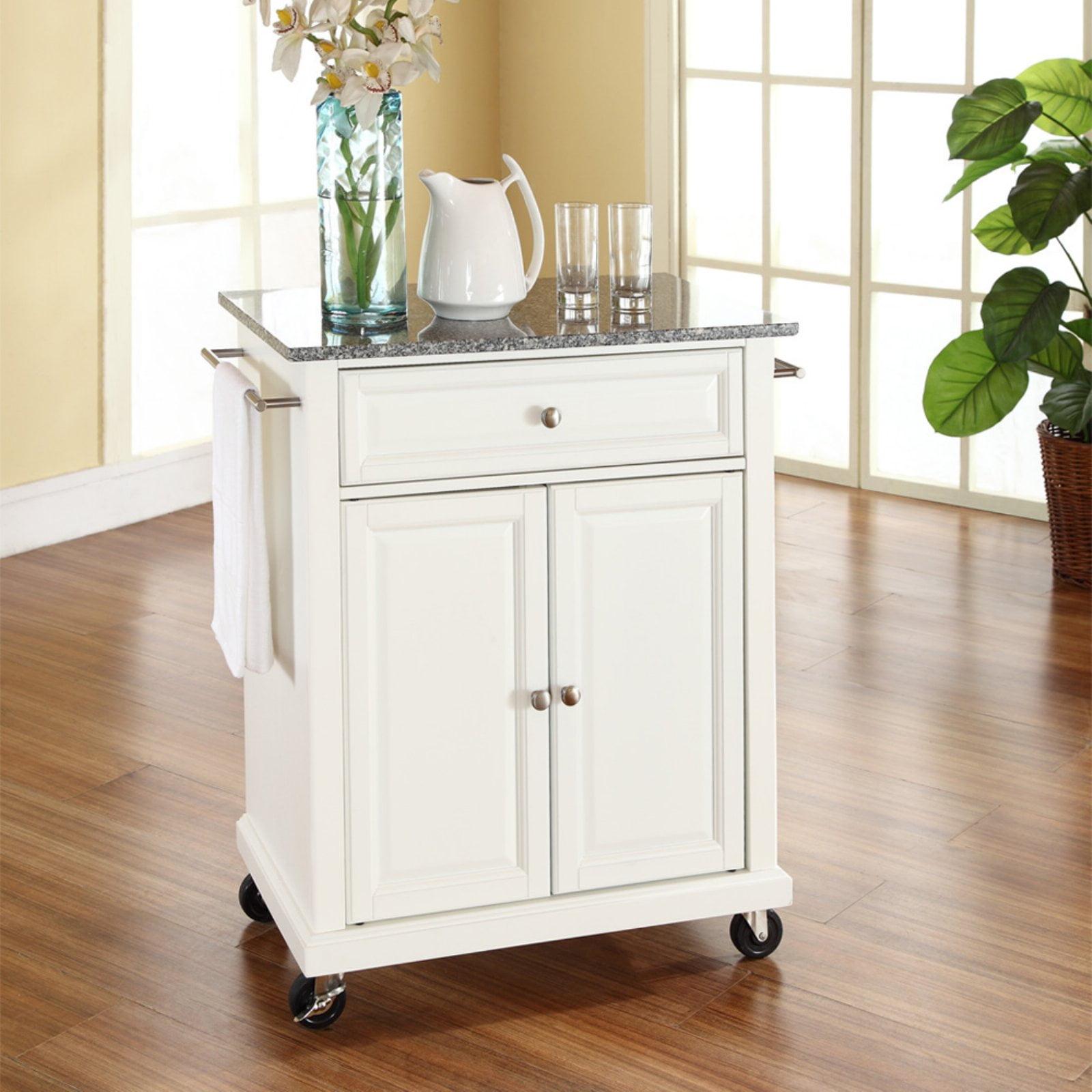 Gray Granite Top White Kitchen Island Cart with Storage