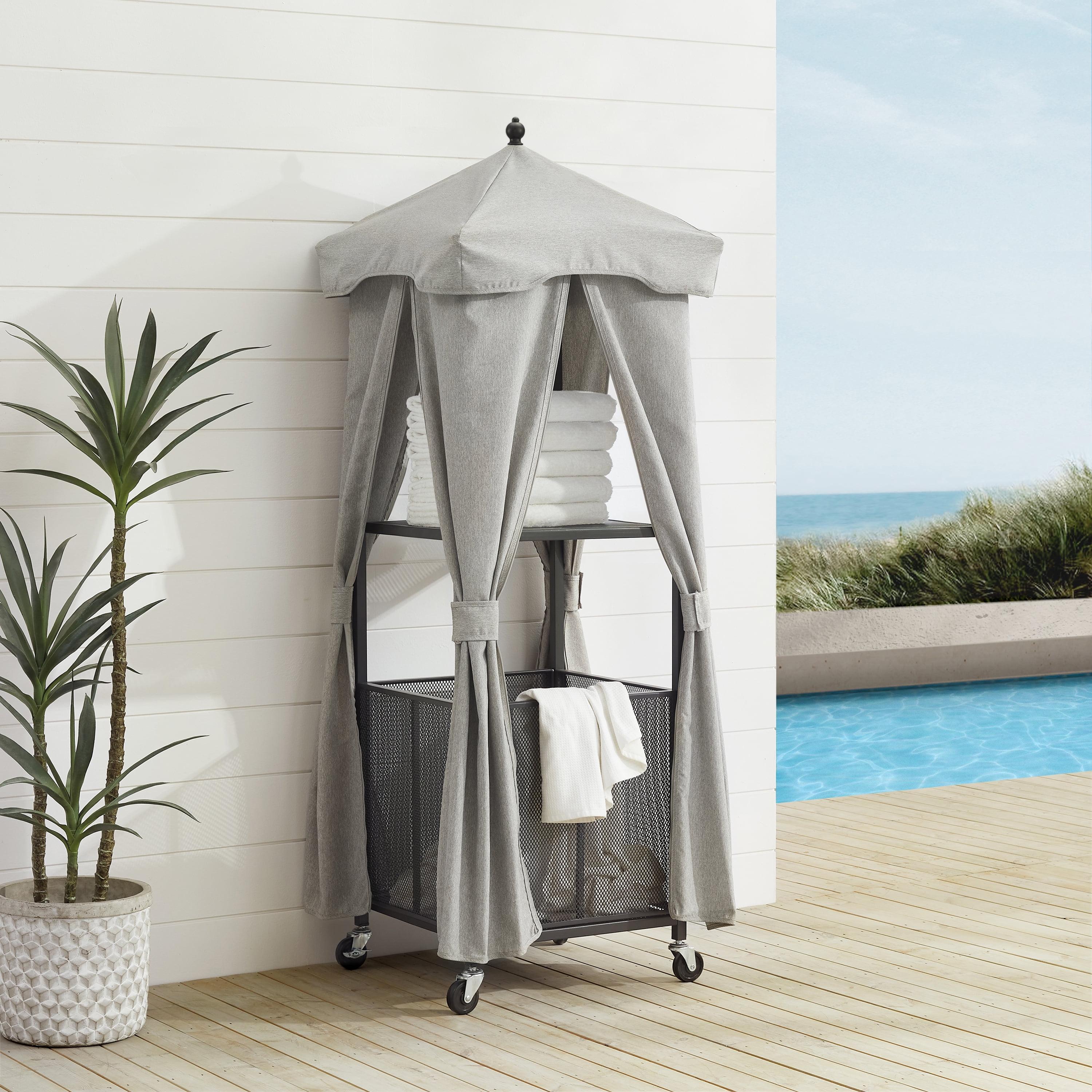 Gray Metal Poolside Towel Valet with Wheels