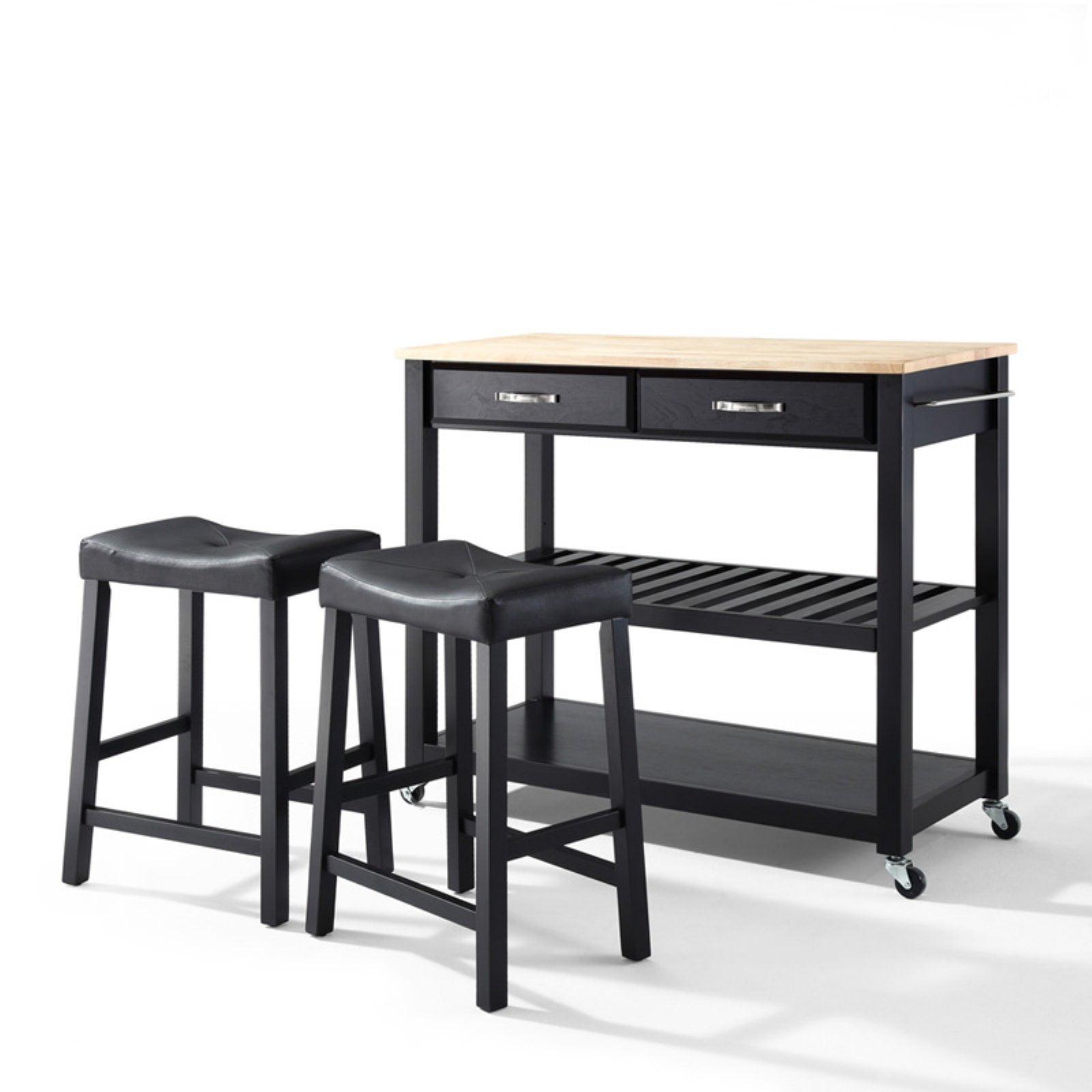 Black Granite Top Kitchen Cart with Storage and Drawers