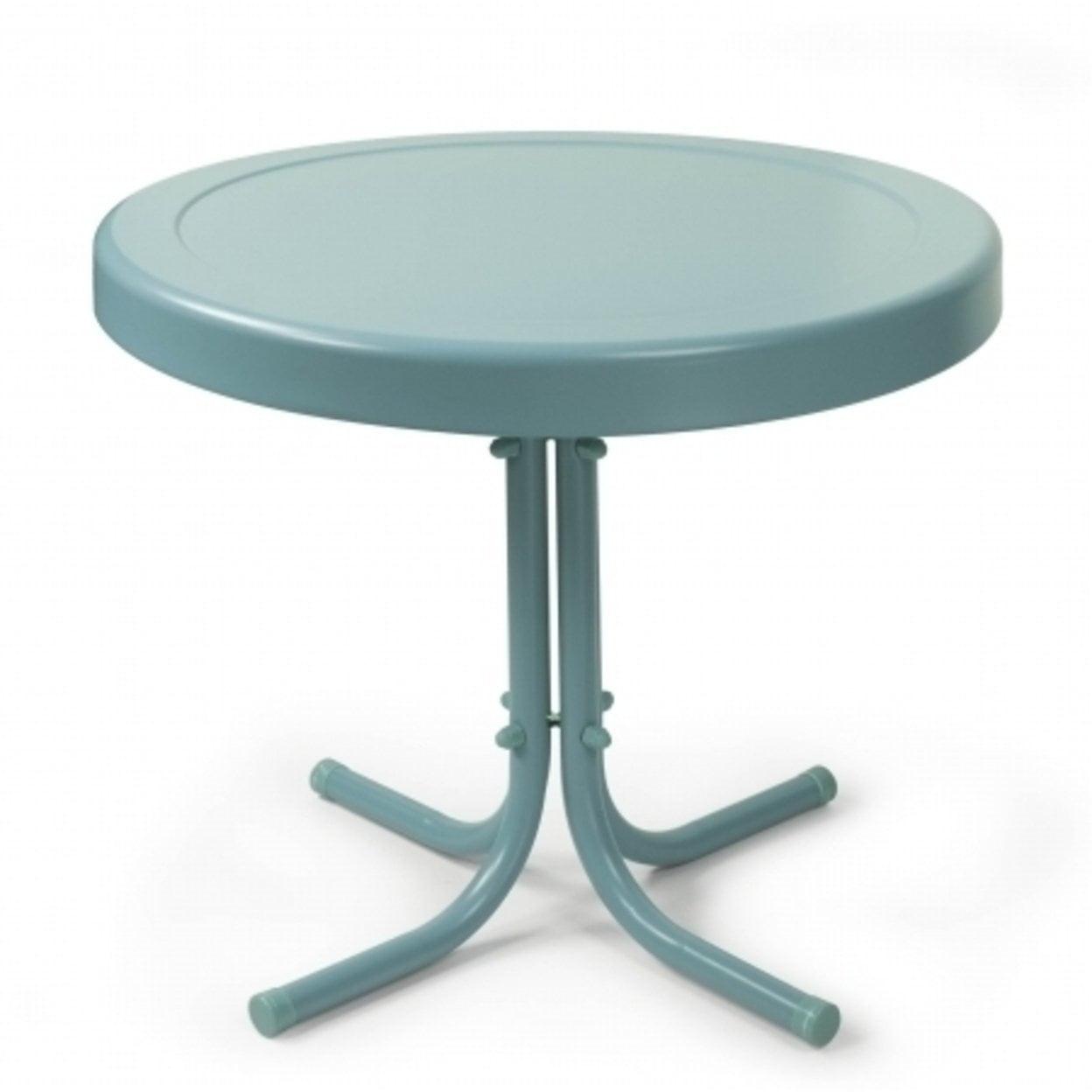 Caribbean Blue Retro Metal Outdoor Side Table, 25"x24"