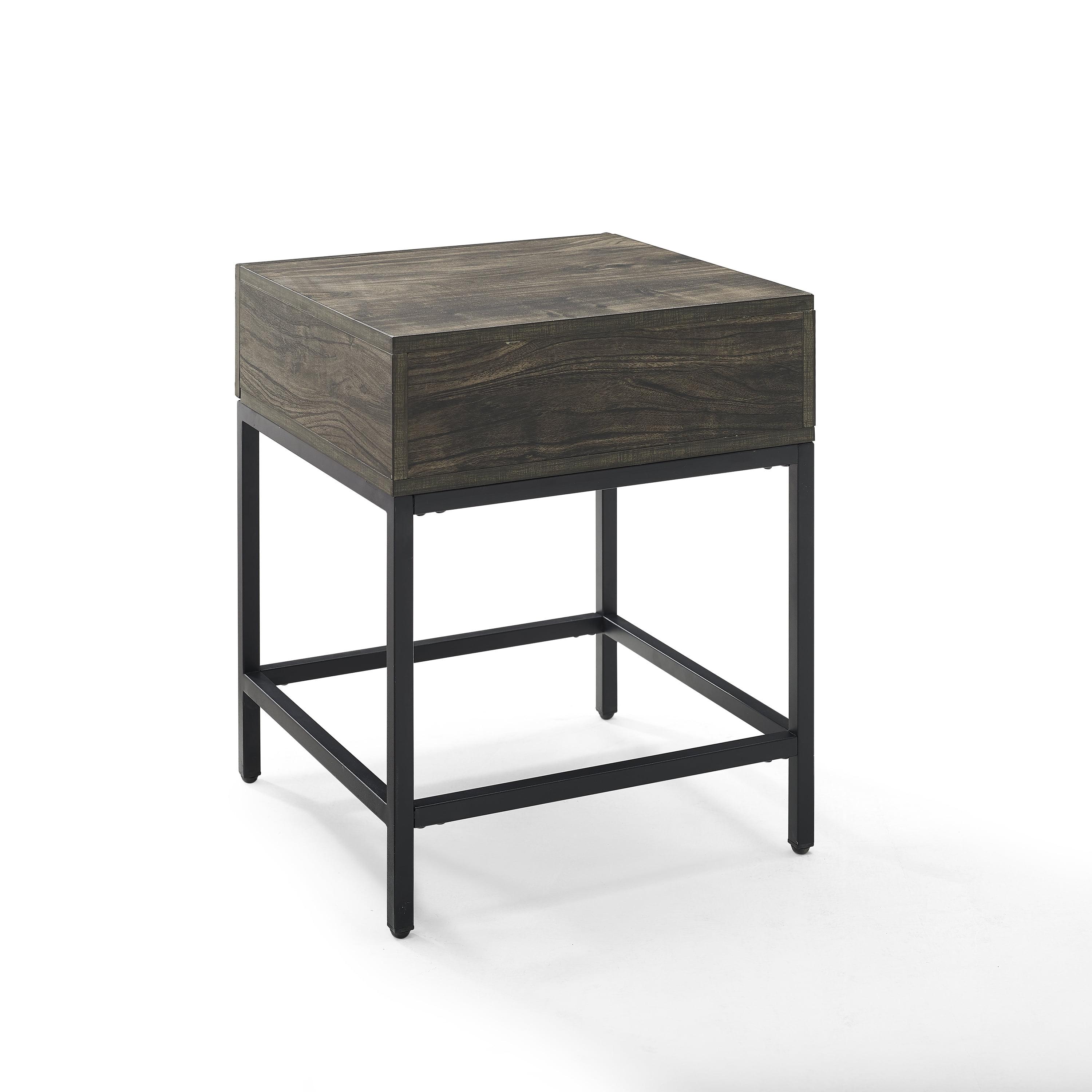 Lakeside Industrial Brown Ash and Matte Black End Table with Drawer