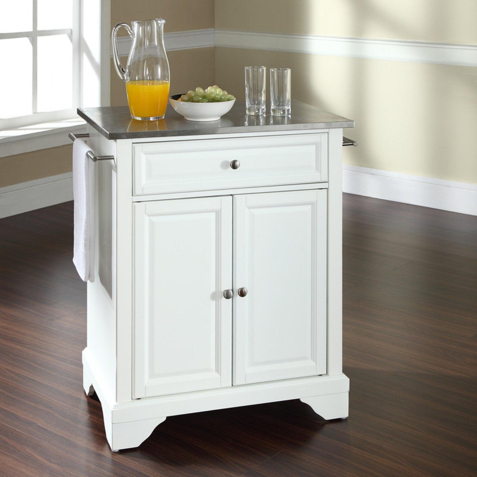 White Stainless Steel Top Portable Kitchen Island Cart